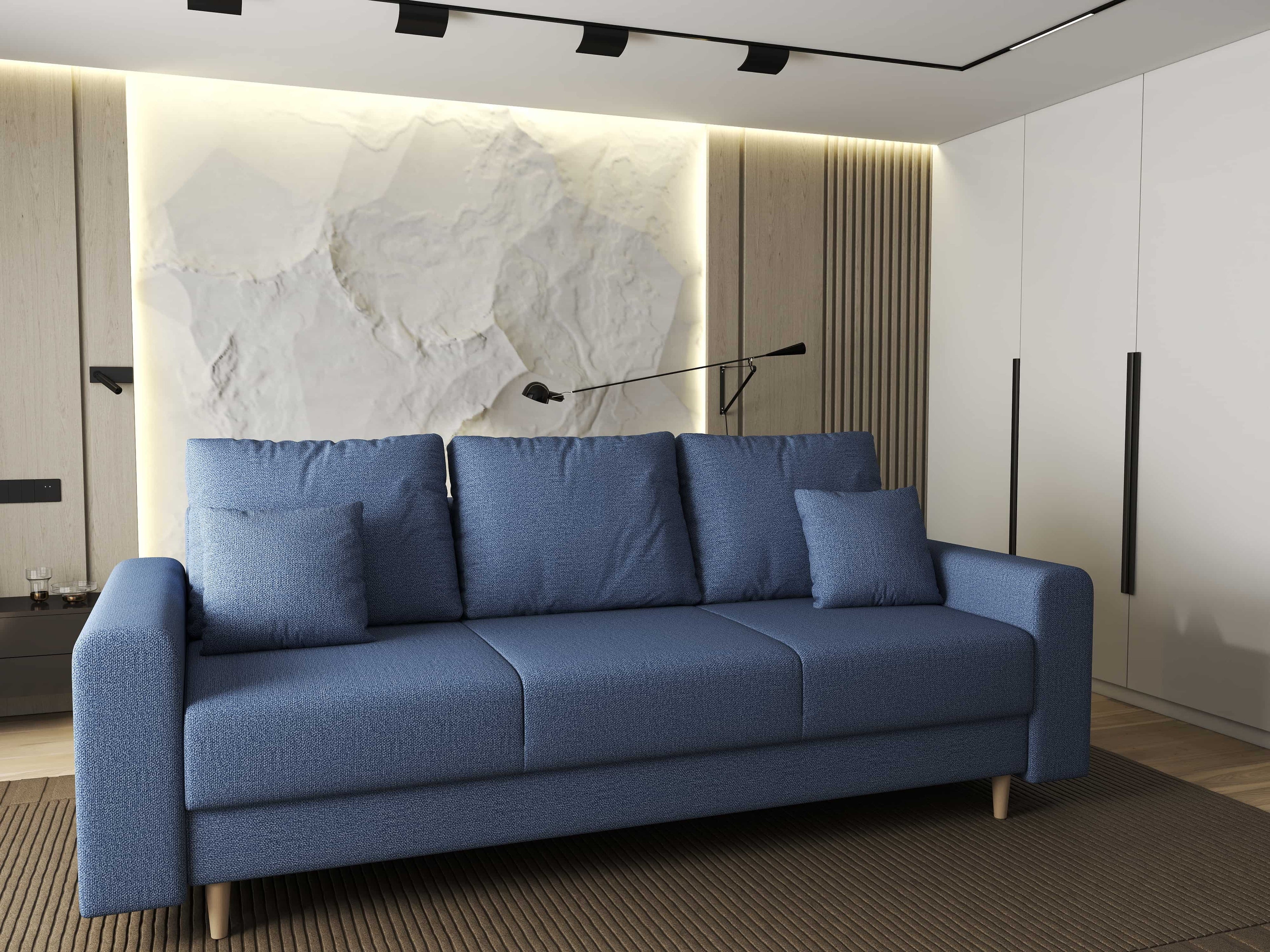 Canapea extensibilă dumonde cu ladă de depozitare si sezut confortabil din spuma high-density, Kronos Enjoy Albastru 210x100 cm