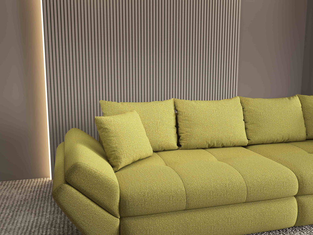 Canapea extensibilă dumonde cu ladă de depozitare si sezut confortabil din spuma high-density, Loana Enjoy Verde 300x100 cm