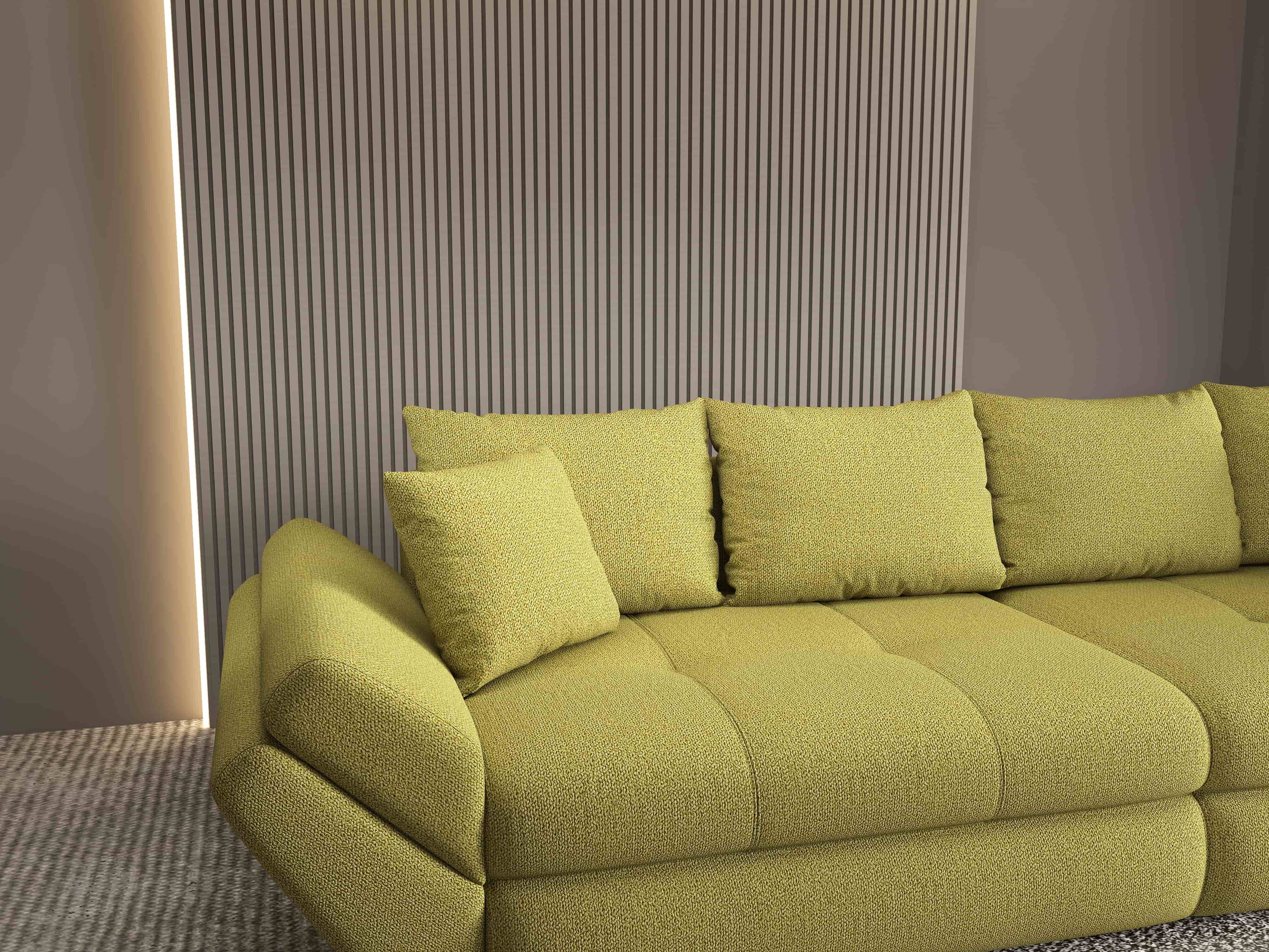 Canapea extensibilă dumonde cu ladă de depozitare si sezut confortabil din spuma high-density, Loana Enjoy Verde 300x100 cm