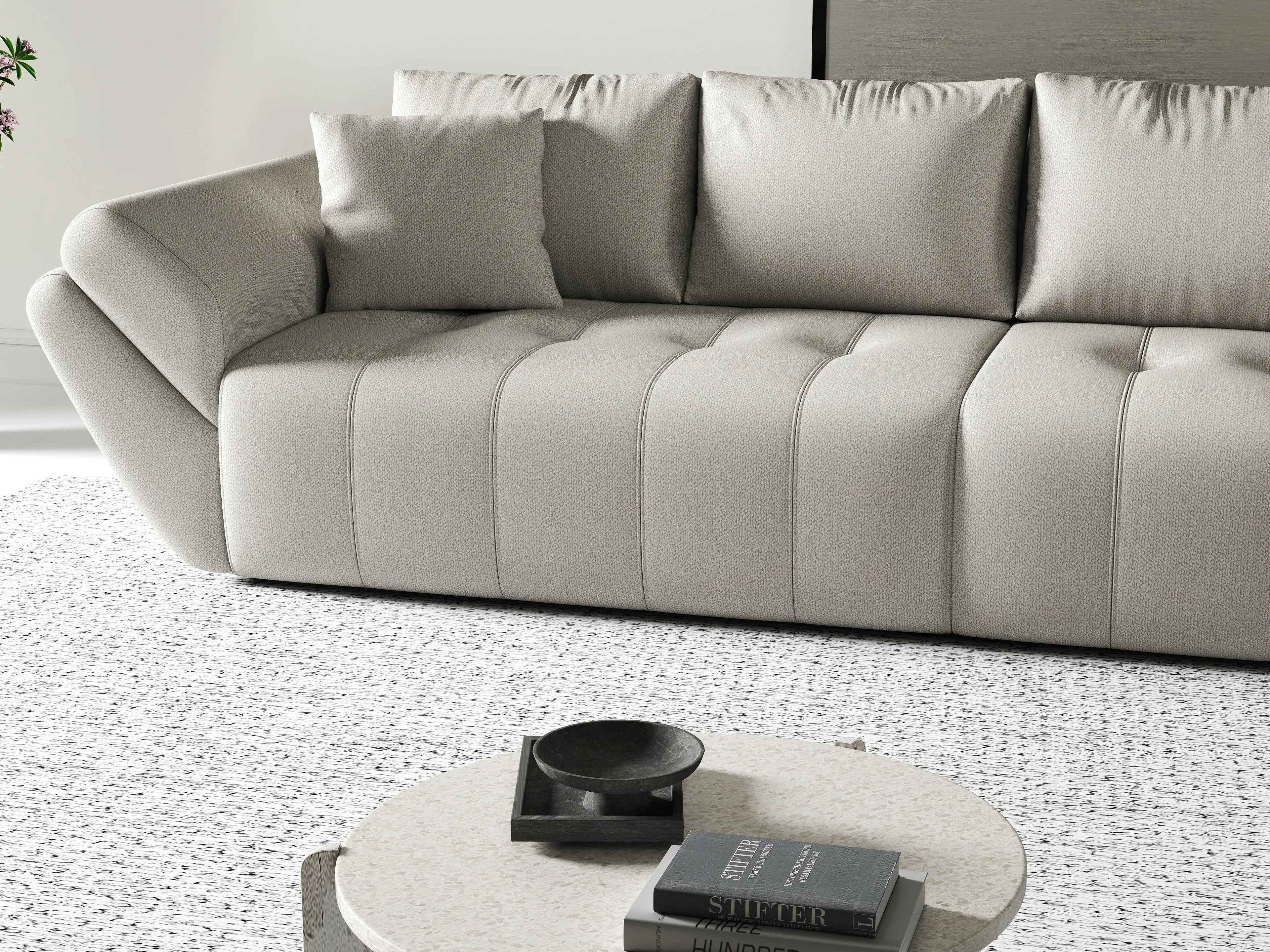 Canapea extensibilă dumonde cu ladă de depozitare si sezut confortabil din spuma high-density, Berlin Enjoy Beige 300x100 cm