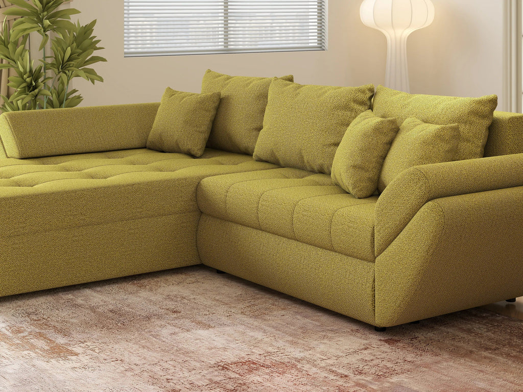 Colțar extensibil dumonde cu ladă de depozitare si sezut confortabil din spuma high-density, Loana Enjoy Green 270x185 cm