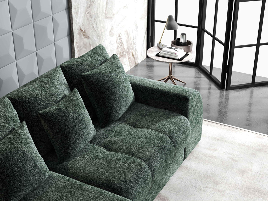 Colțar extensibil dumonde cu ladă de depozitare si sezut confortabil din spuma high-density, Verona Euphoria Verde 290x185 cm