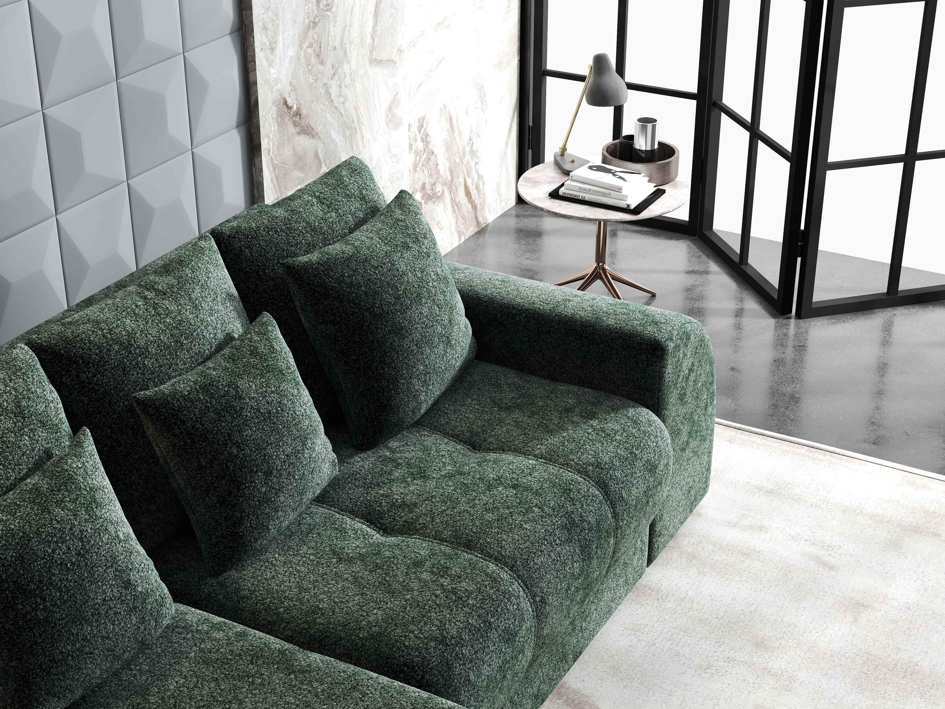 Colțar extensibil dumonde cu ladă de depozitare si sezut confortabil din spuma high-density, Verona Euphoria Verde 290x185 cm