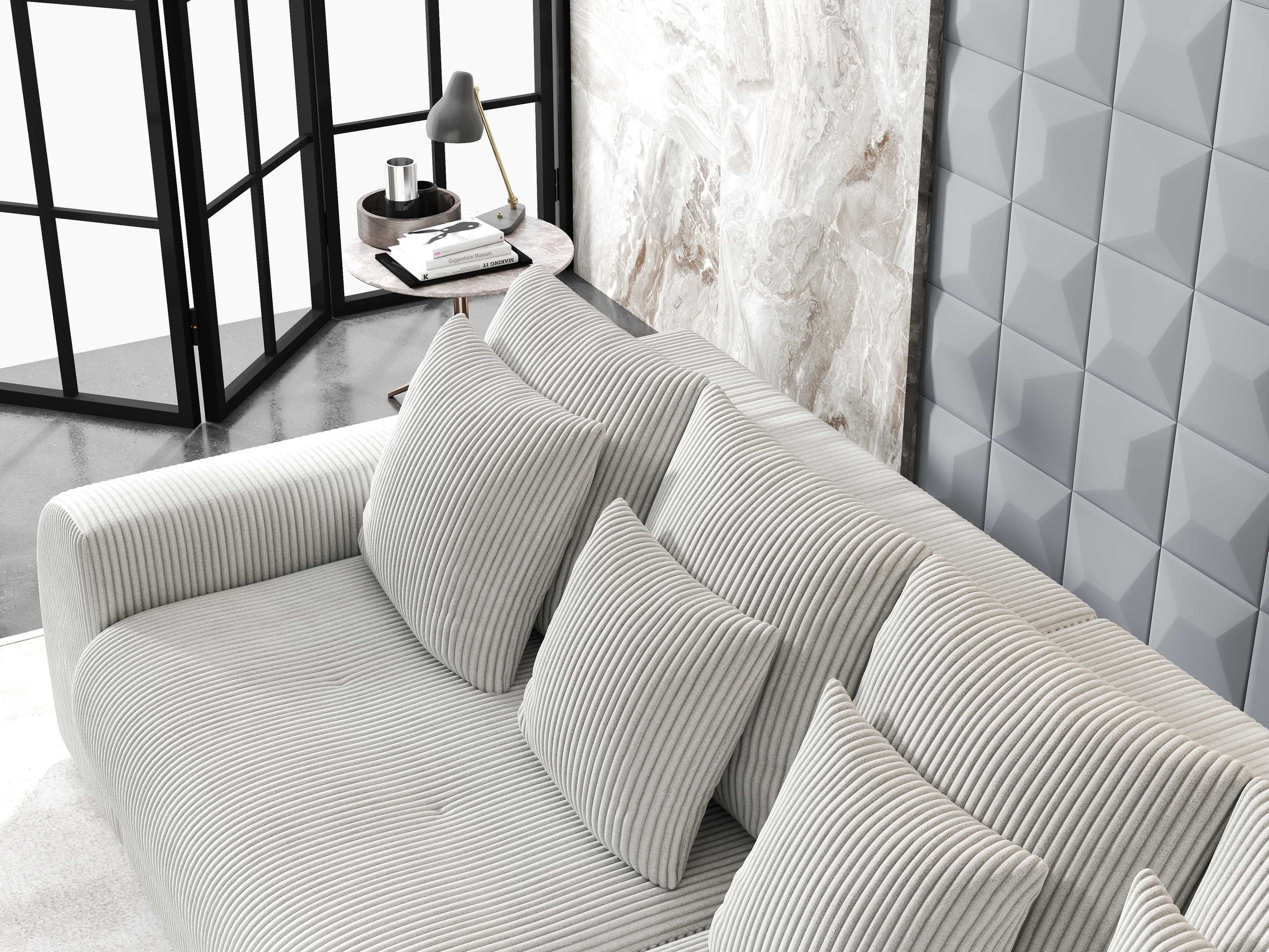 Colțar extensibil dumonde cu ladă de depozitare si sezut confortabil din spuma high-density, Verona Zoom Crem II 290x185 cm