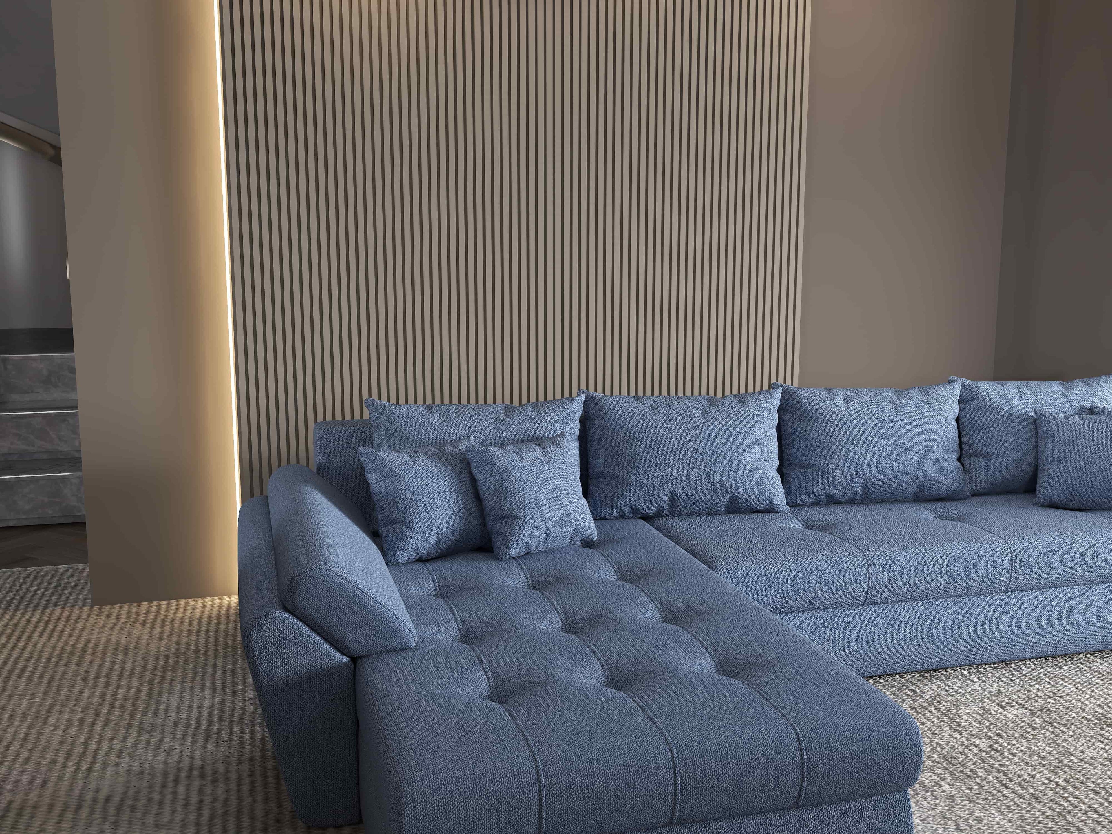 Colțar extensibil dumonde cu ladă de depozitare si sezut confortabil din spuma high-density, Loana XL Enjoy Albastru 335x185 cm
