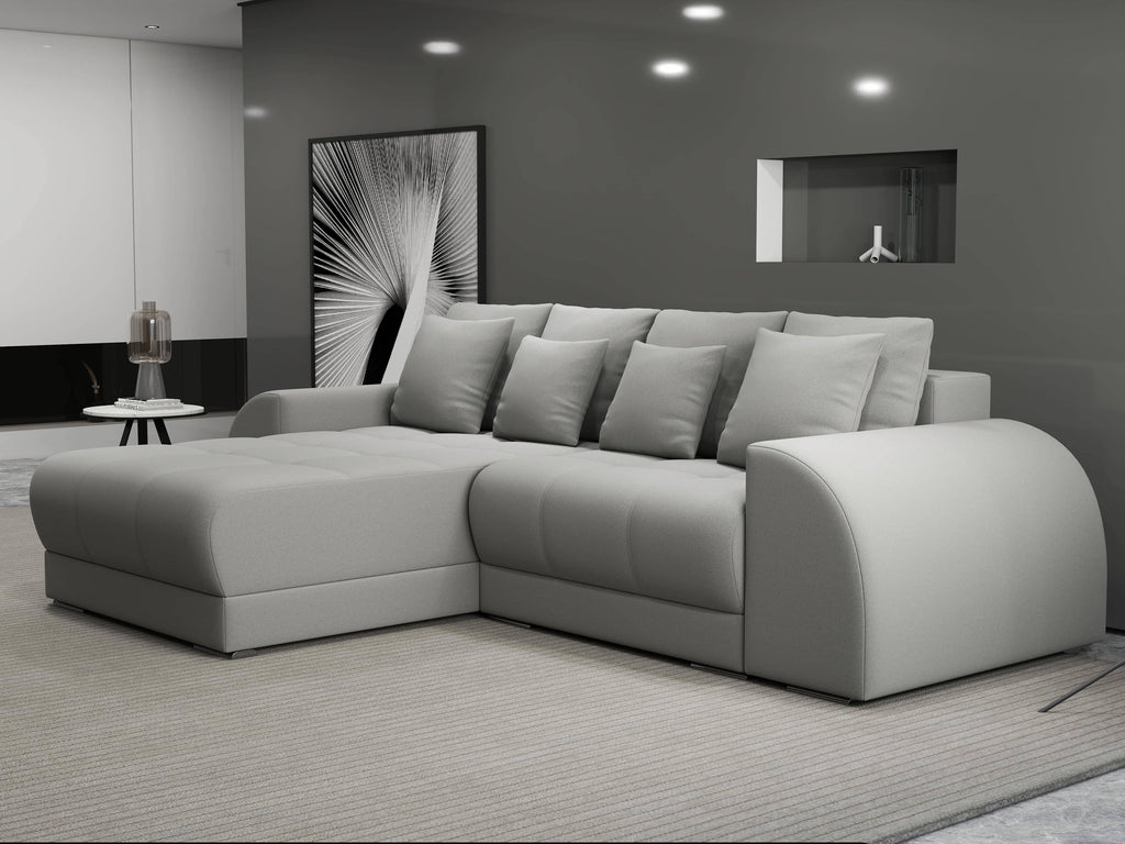 Colțar extensibil dumonde cu ladă de depozitare si sezut confortabil din spuma high-density, Verona Royal Gri 290x185 cm