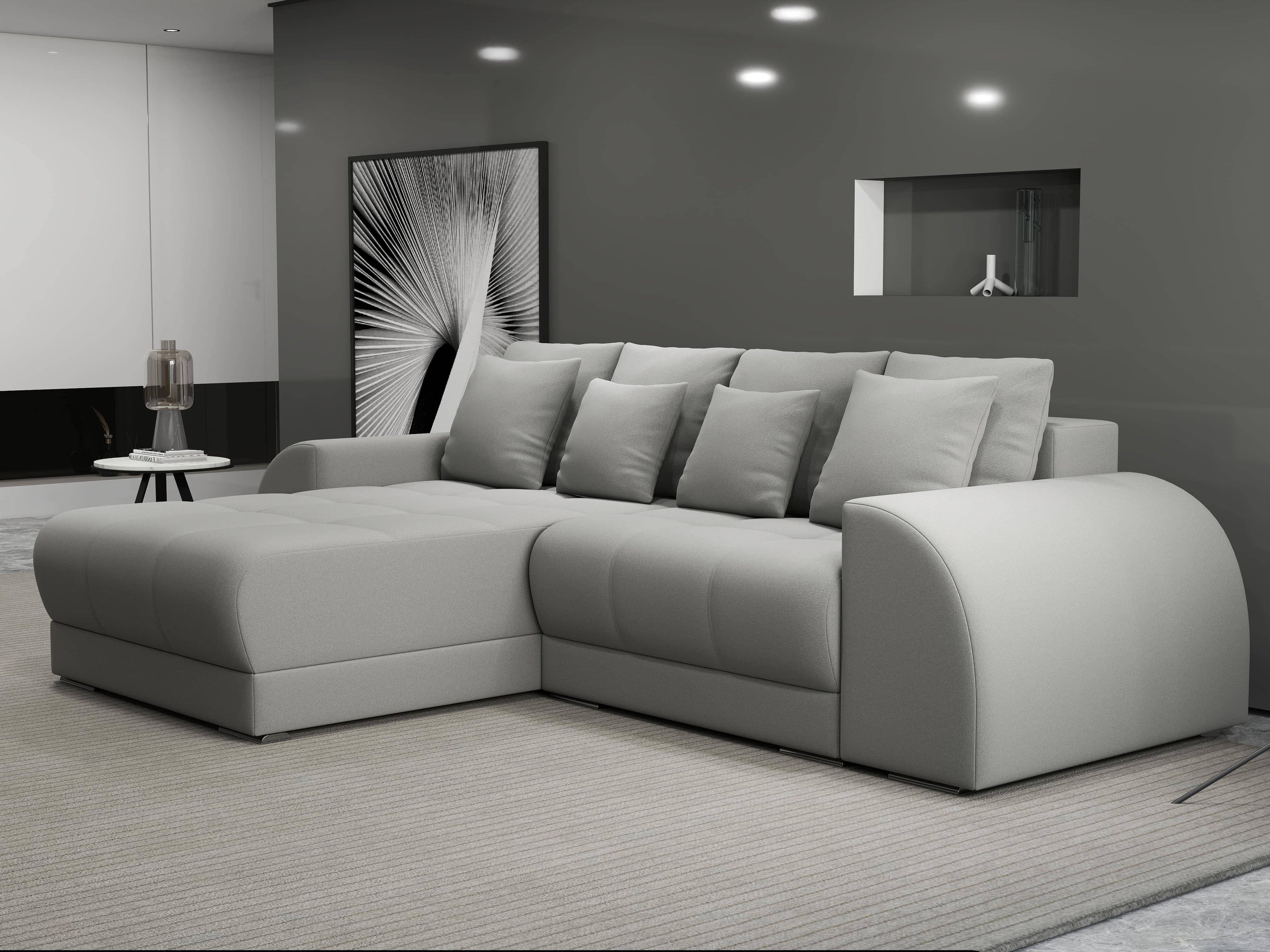 Colțar extensibil dumonde cu ladă de depozitare si sezut confortabil din spuma high-density, Verona Royal Gri 290x185 cm