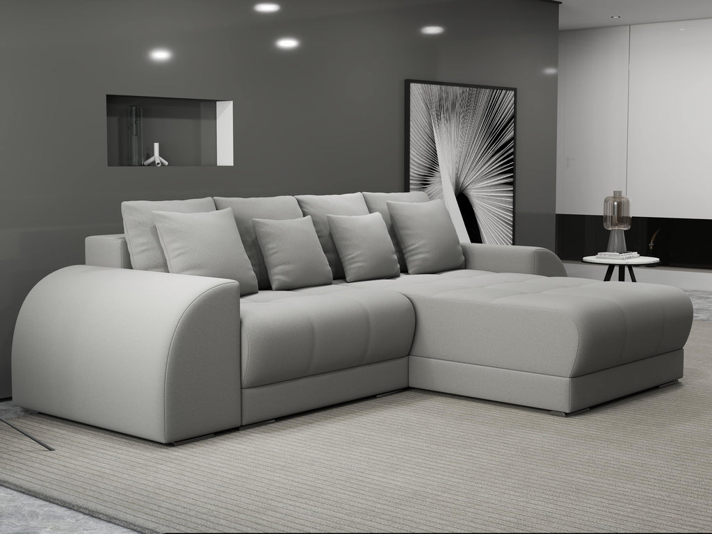 Colțar extensibil dumonde cu ladă de depozitare si sezut confortabil din spuma high-density, Verona Royal Gri II 290x185 cm