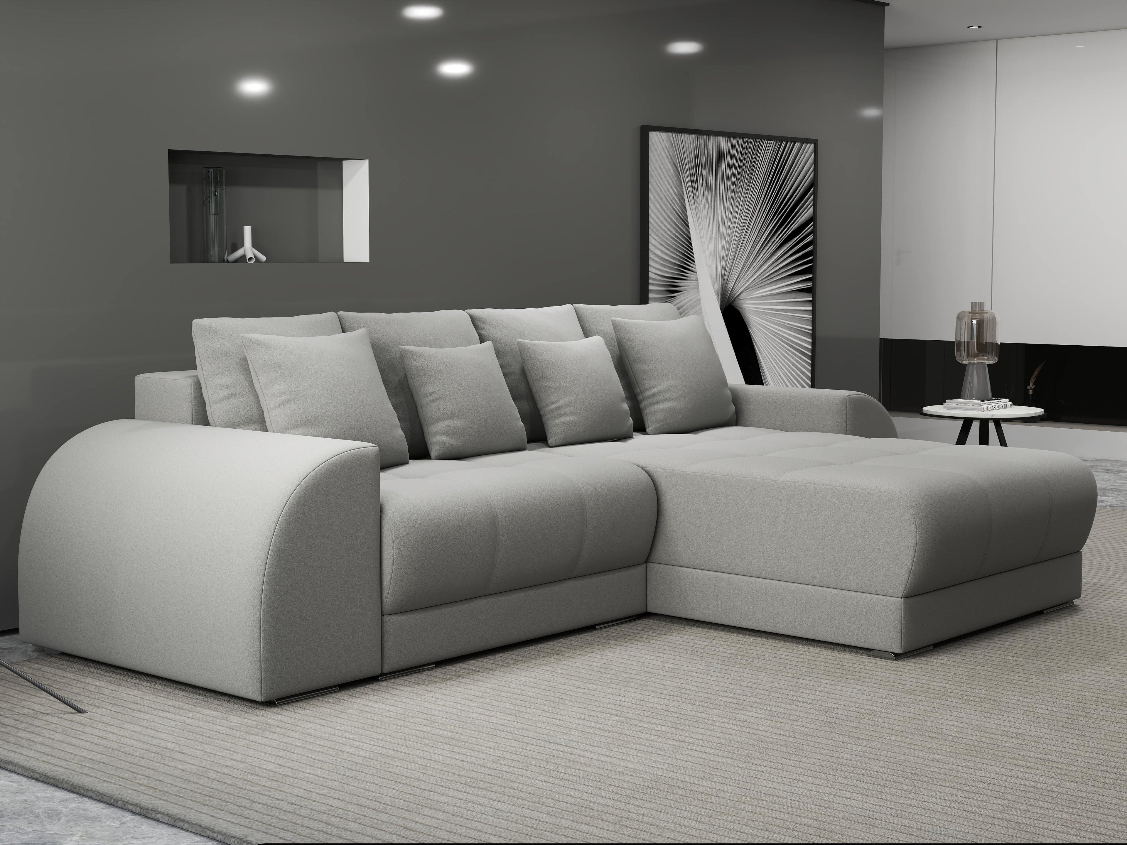 Colțar extensibil dumonde cu ladă de depozitare si sezut confortabil din spuma high-density, Verona Royal Gri II 290x185 cm