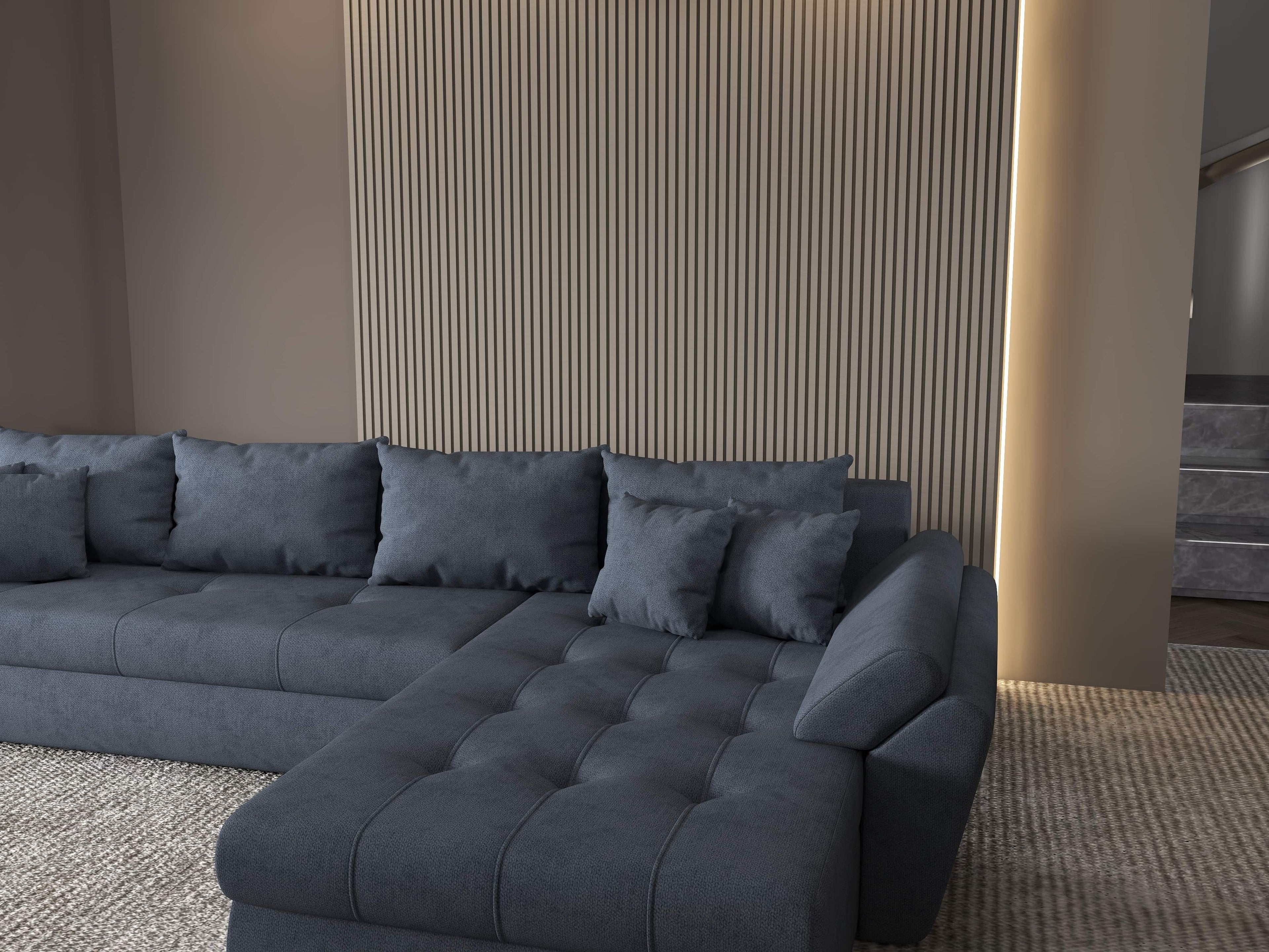 Colțar extensibil dumonde cu ladă de depozitare si sezut confortabil din spuma high-density, Loana XL Enjoy Antracit II 335x185 cm