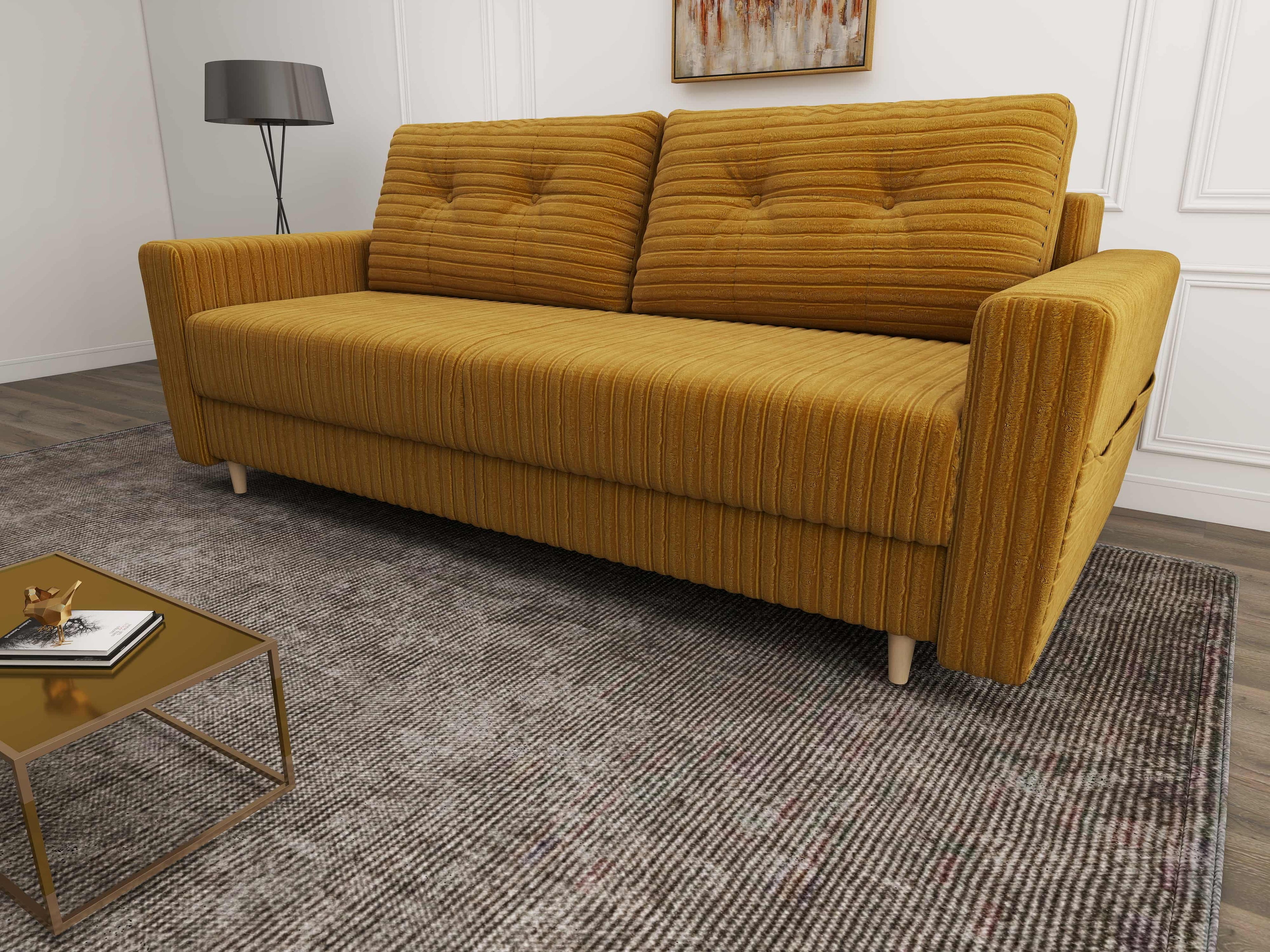 Canapea extensibilă dumonde cu ladă de depozitare si sezut confortabil din spuma high-density, Summer Ambience Mustar 225x100 cm