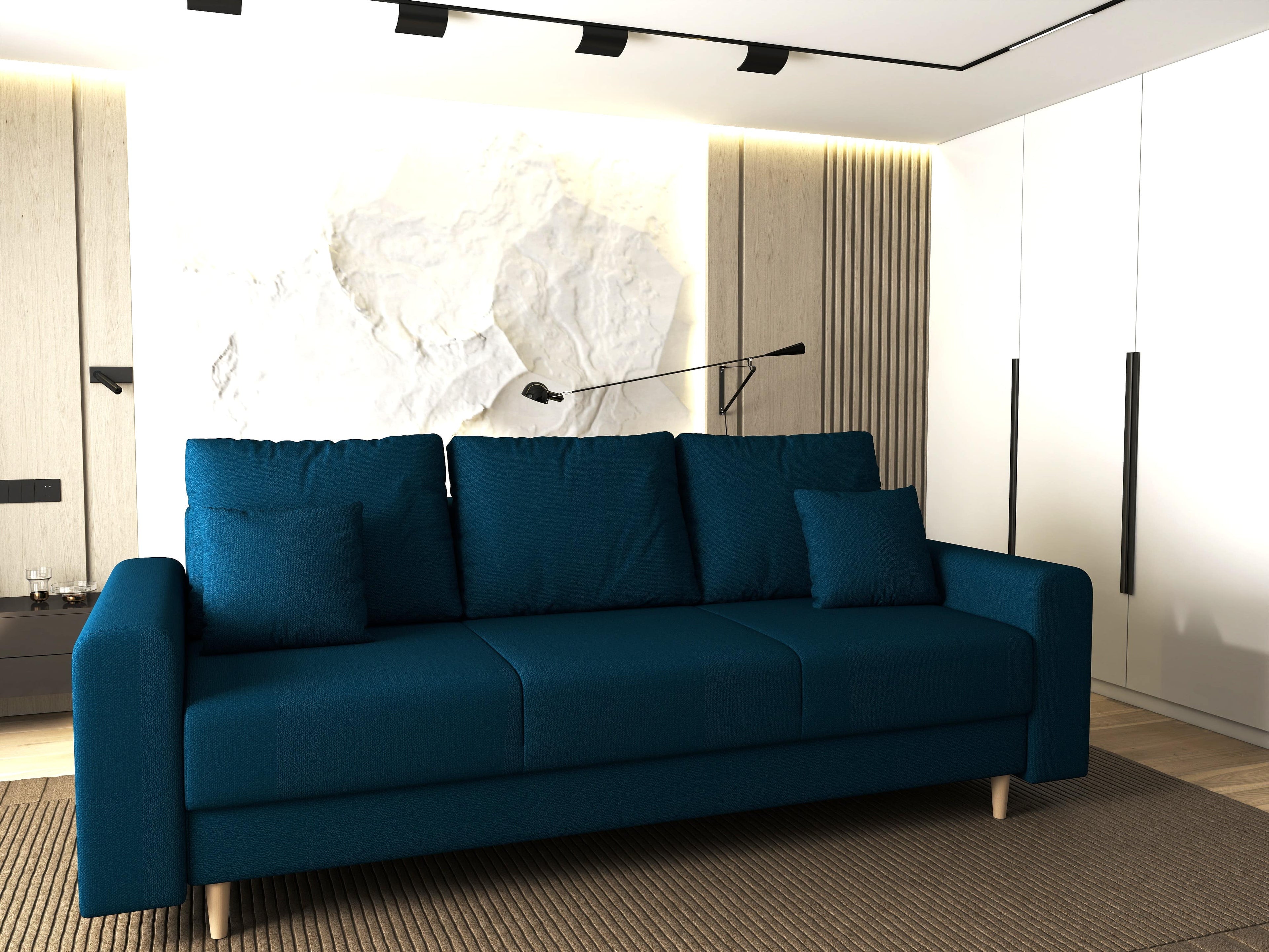 Canapea extensibilă dumonde cu ladă de depozitare si sezut confortabil din spuma high-density, Kronos Enjoy Petrol 210x100 cm
