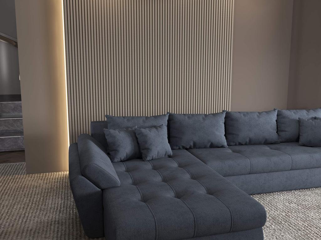 Colțar extensibil dumonde cu ladă de depozitare si sezut confortabil din spuma high-density, Loana XL Enjoy Antracit 335x185 cm