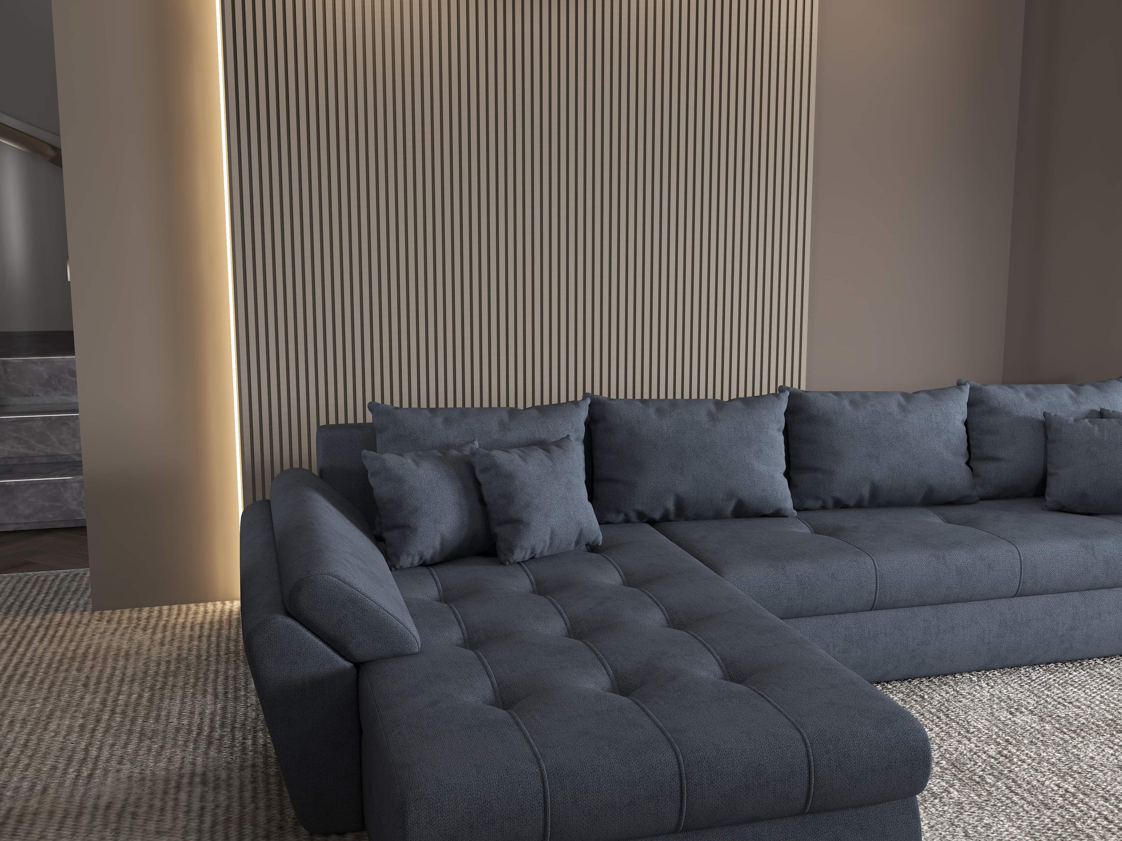 Colțar extensibil dumonde cu ladă de depozitare si sezut confortabil din spuma high-density, Loana XL Enjoy Antracit 335x185 cm