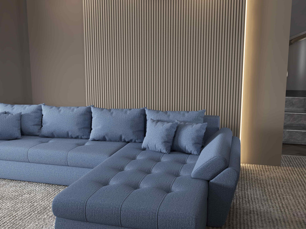 Colțar extensibil dumonde cu ladă de depozitare si sezut confortabil din spuma high-density, Loana XL Enjoy Albastru II 335x185 cm