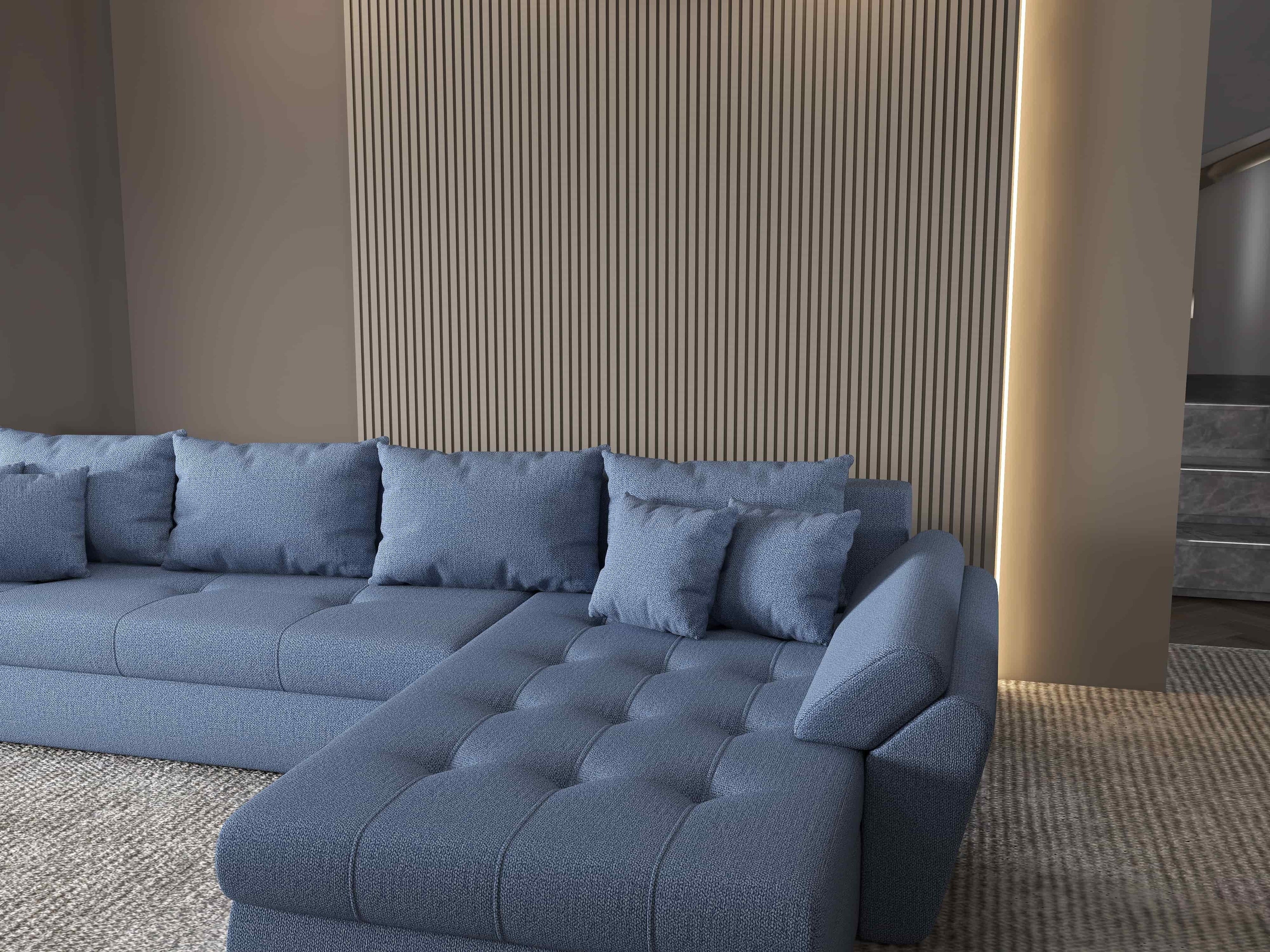 Colțar extensibil dumonde cu ladă de depozitare si sezut confortabil din spuma high-density, Loana XL Enjoy Albastru II 335x185 cm