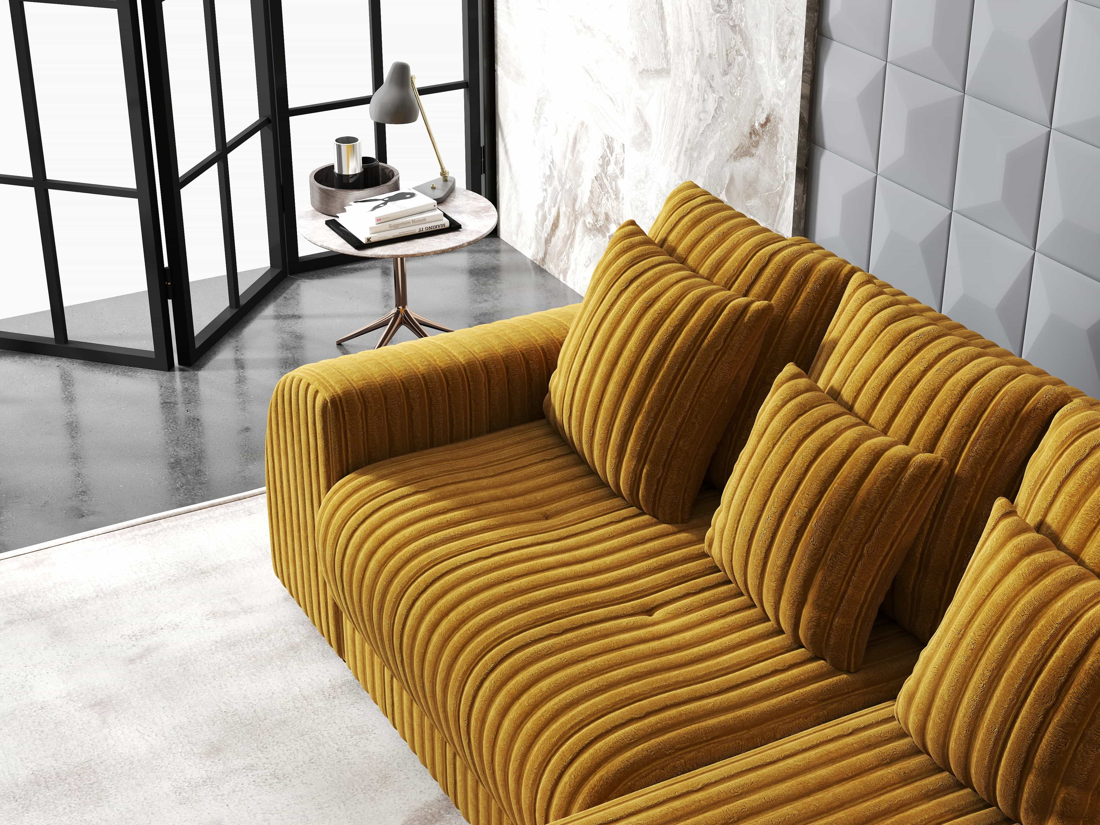 Colțar extensibil dumonde cu ladă de depozitare si sezut confortabil din spuma high-density, Verona Ambience Mustar II 290x185 cm