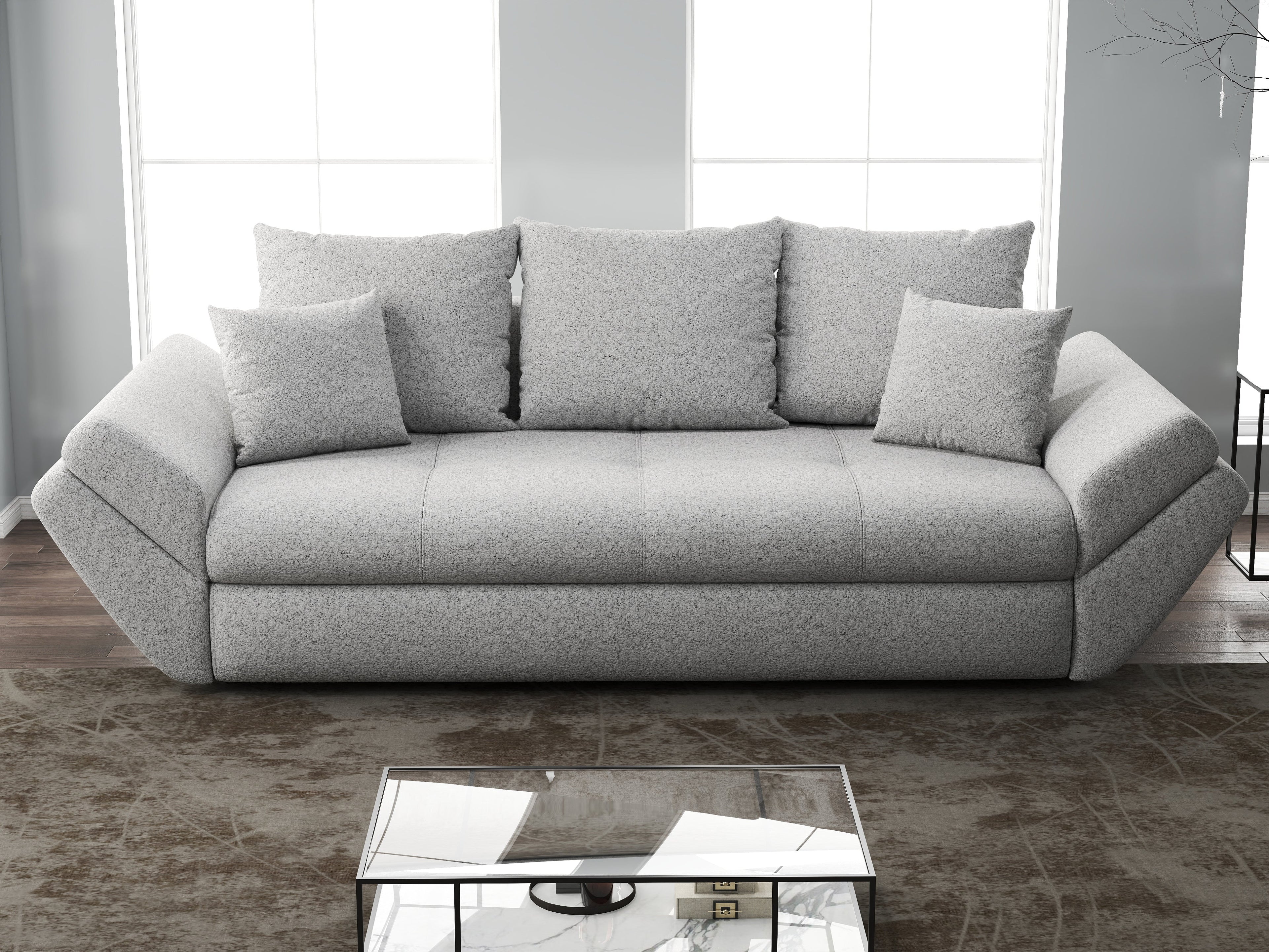 Canapea extensibilă dumonde cu ladă de depozitare si sezut confortabil din spuma high-density, Loana Euphoria Dove 250x100 cm