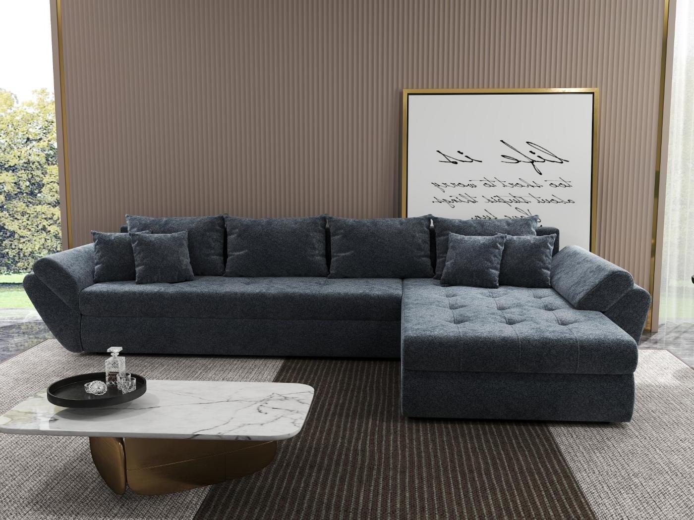 Colțar extensibil dumonde cu ladă de depozitare si sezut confortabil din spuma high-density, Loana XL Euphoria Grafit II 335x185 cm