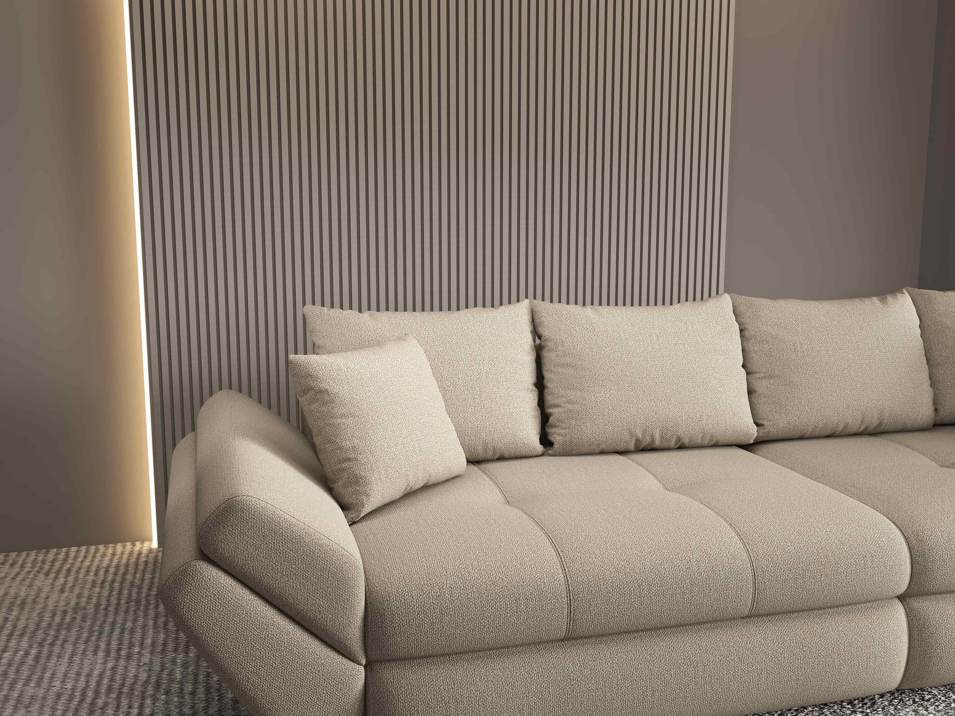 Canapea extensibilă dumonde cu ladă de depozitare si sezut confortabil din spuma high-density, Loana Enjoy Camel 300x100 cm