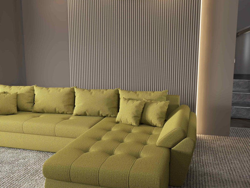 Colțar extensibil dumonde cu ladă de depozitare si sezut confortabil din spuma high-density, Loana XL Enjoy Verde II 335x185 cm