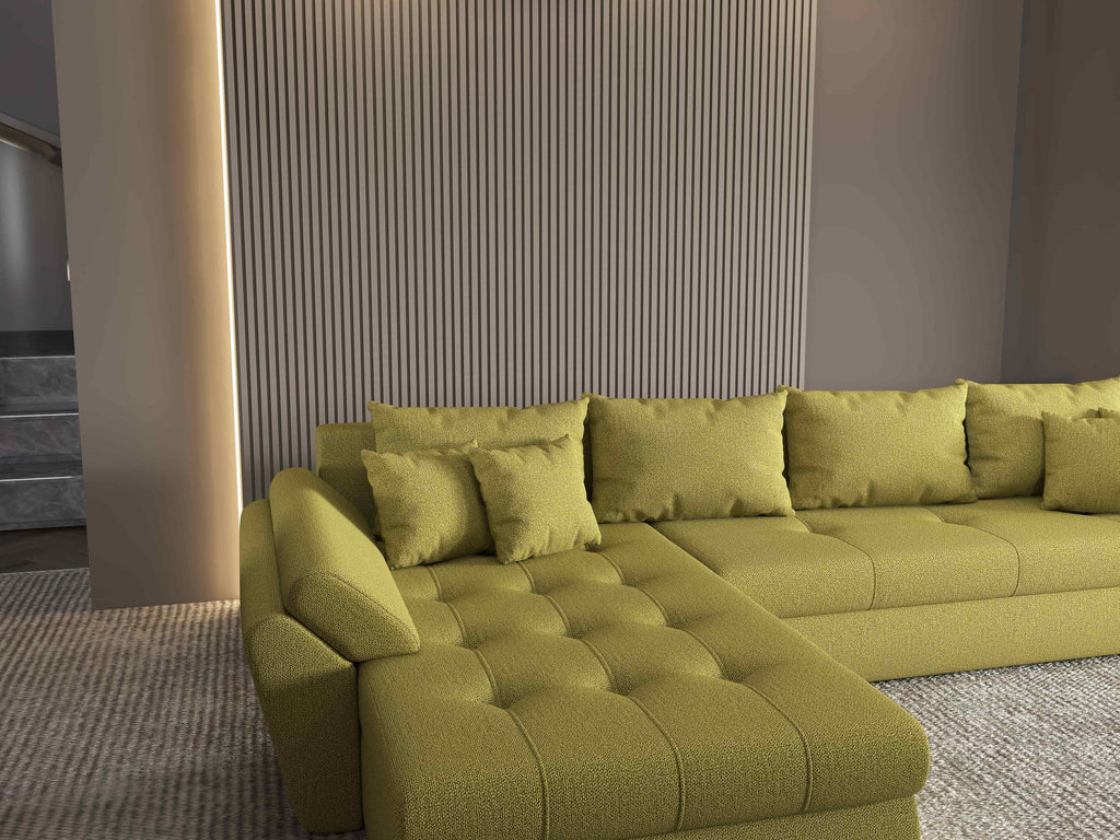 Colțar extensibil dumonde cu ladă de depozitare si sezut confortabil din spuma high-density, Loana XL Enjoy Verde 335x185 cm