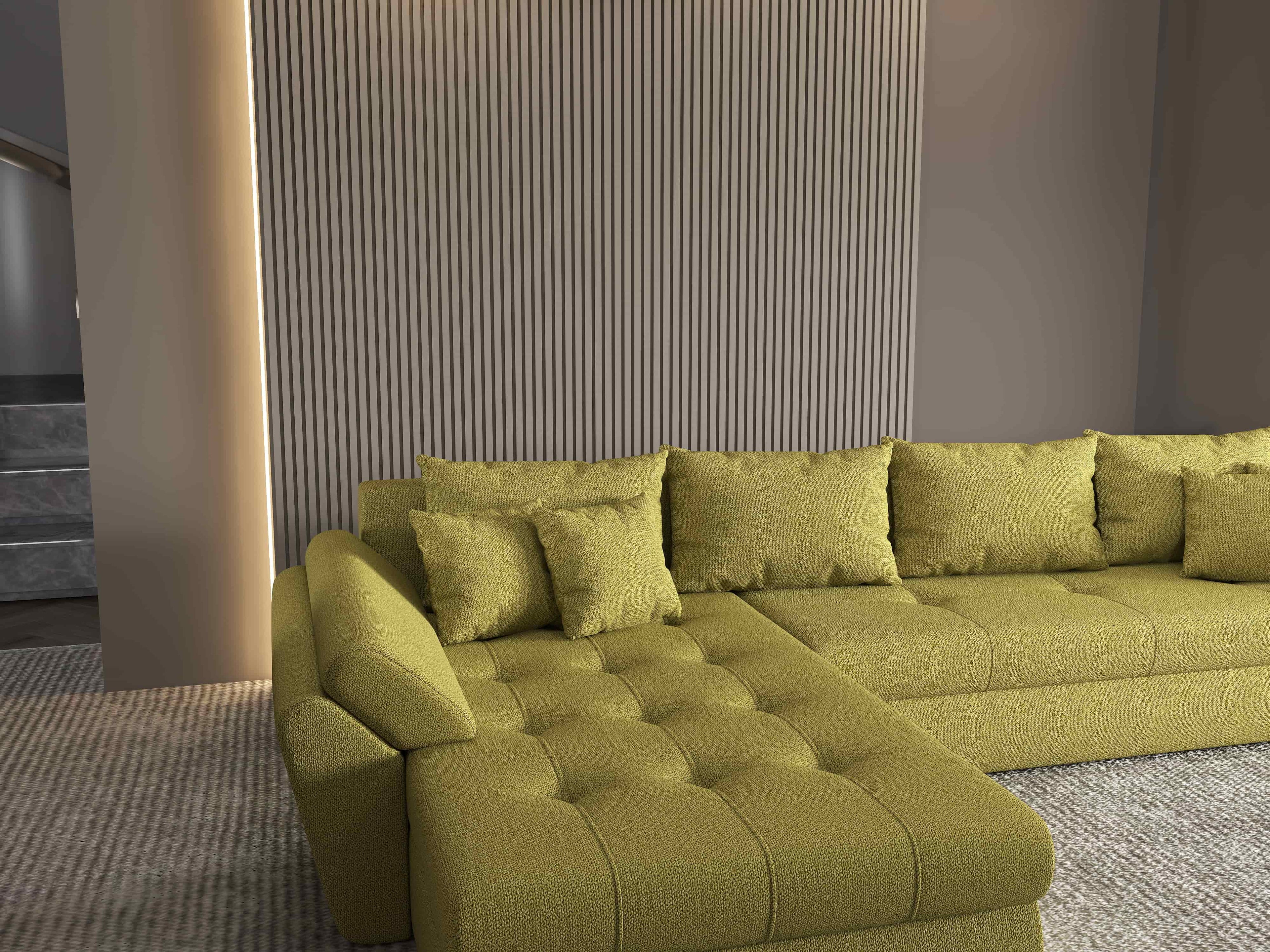 Colțar extensibil dumonde cu ladă de depozitare si sezut confortabil din spuma high-density, Loana XL Enjoy Verde 335x185 cm