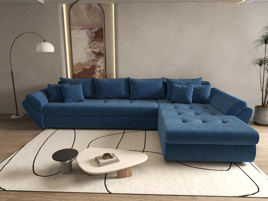 Colțar extensibil dumonde cu ladă de depozitare si sezut confortabil din spuma high-density, Loana XL Zoom Albastru II 335x185 cm