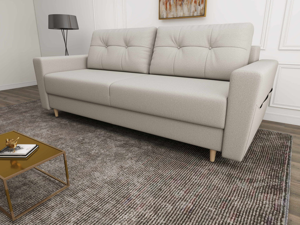 Canapea extensibilă dumonde cu ladă de depozitare si sezut confortabil din spuma high-density, Summer Enjoy Bej 225x100 cm