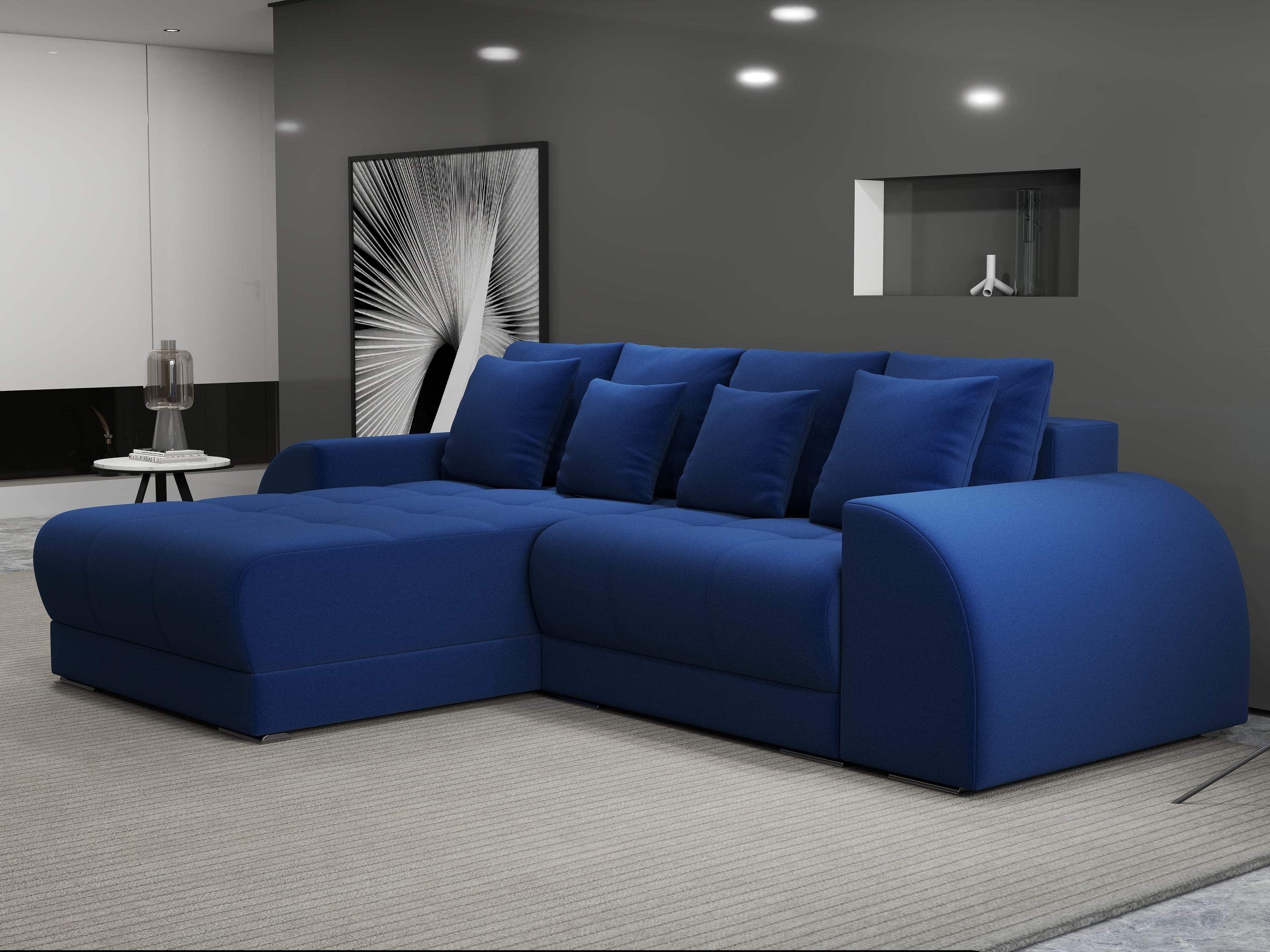 Colțar extensibil dumonde cu ladă de depozitare si sezut confortabil din spuma high-density, Verona Royal Albastru 290x185 cm