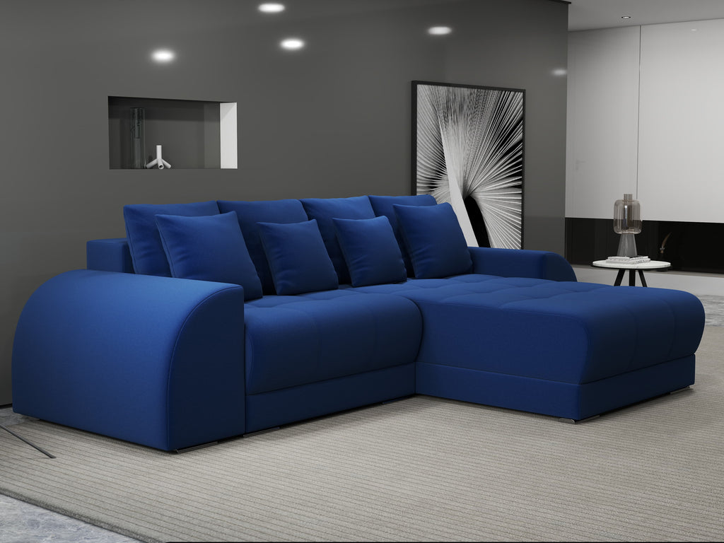 Colțar extensibil dumonde cu ladă de depozitare si sezut confortabil din spuma high-density, Verona Royal Albastru II 290x185 cm