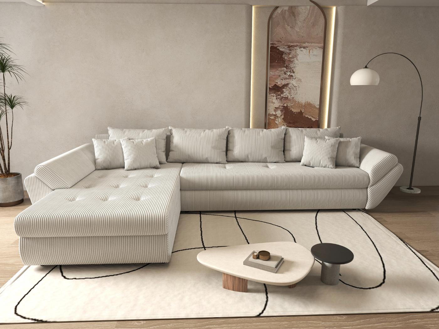 Colțar extensibil dumonde cu ladă de depozitare si sezut confortabil din spuma high-density, Loana XL Zoom Cream 335x185 cm