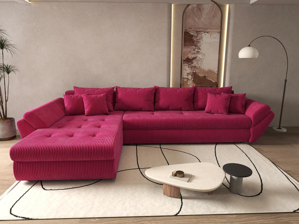 Colțar extensibil dumonde cu ladă de depozitare si sezut confortabil din spuma high-density, Loana XL Zoom Rosu 335x185 cm