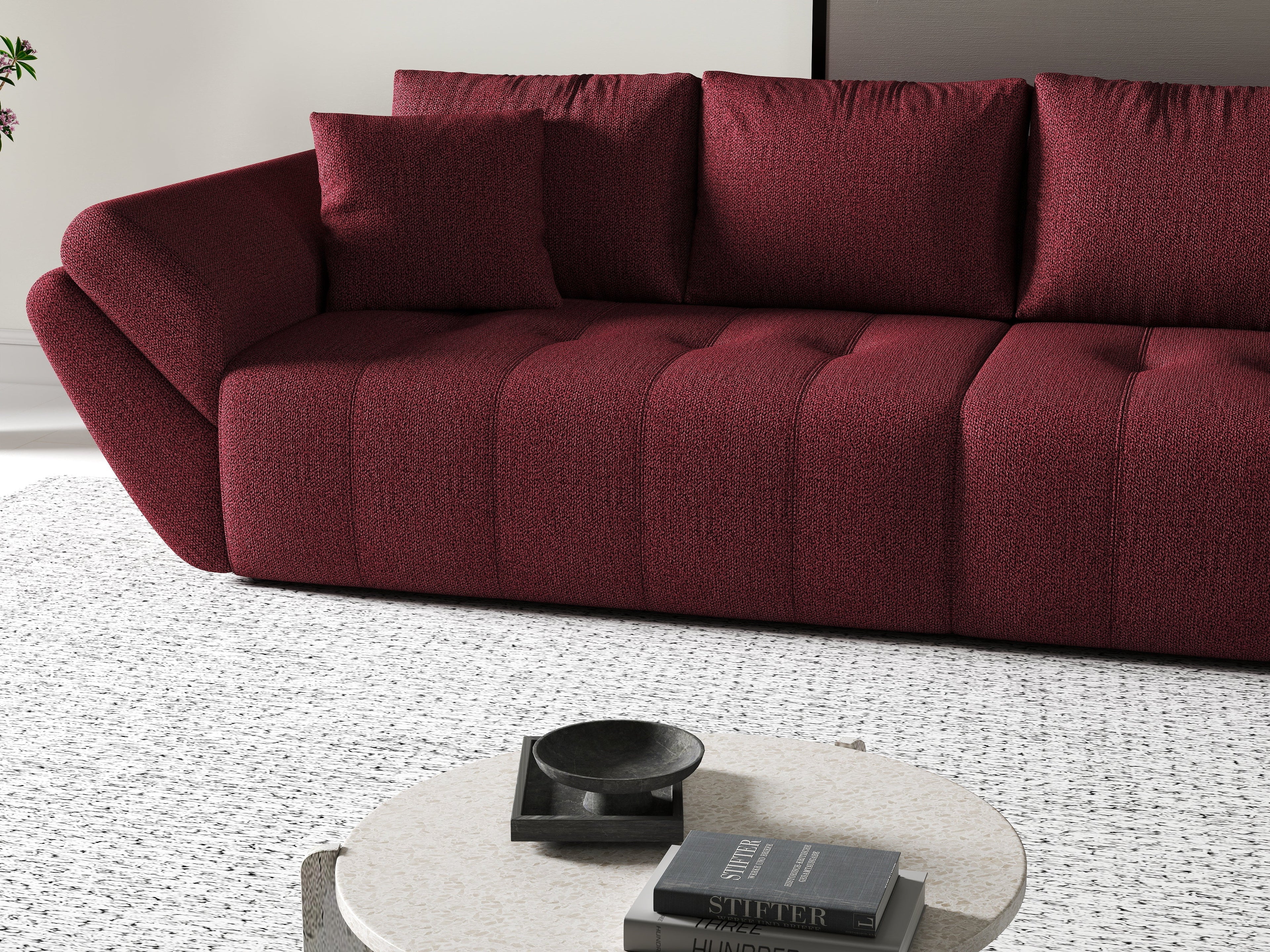 Canapea extensibilă dumonde cu ladă de depozitare si sezut confortabil din spuma high-density, Berlin Enjoy Red 300x100 cm