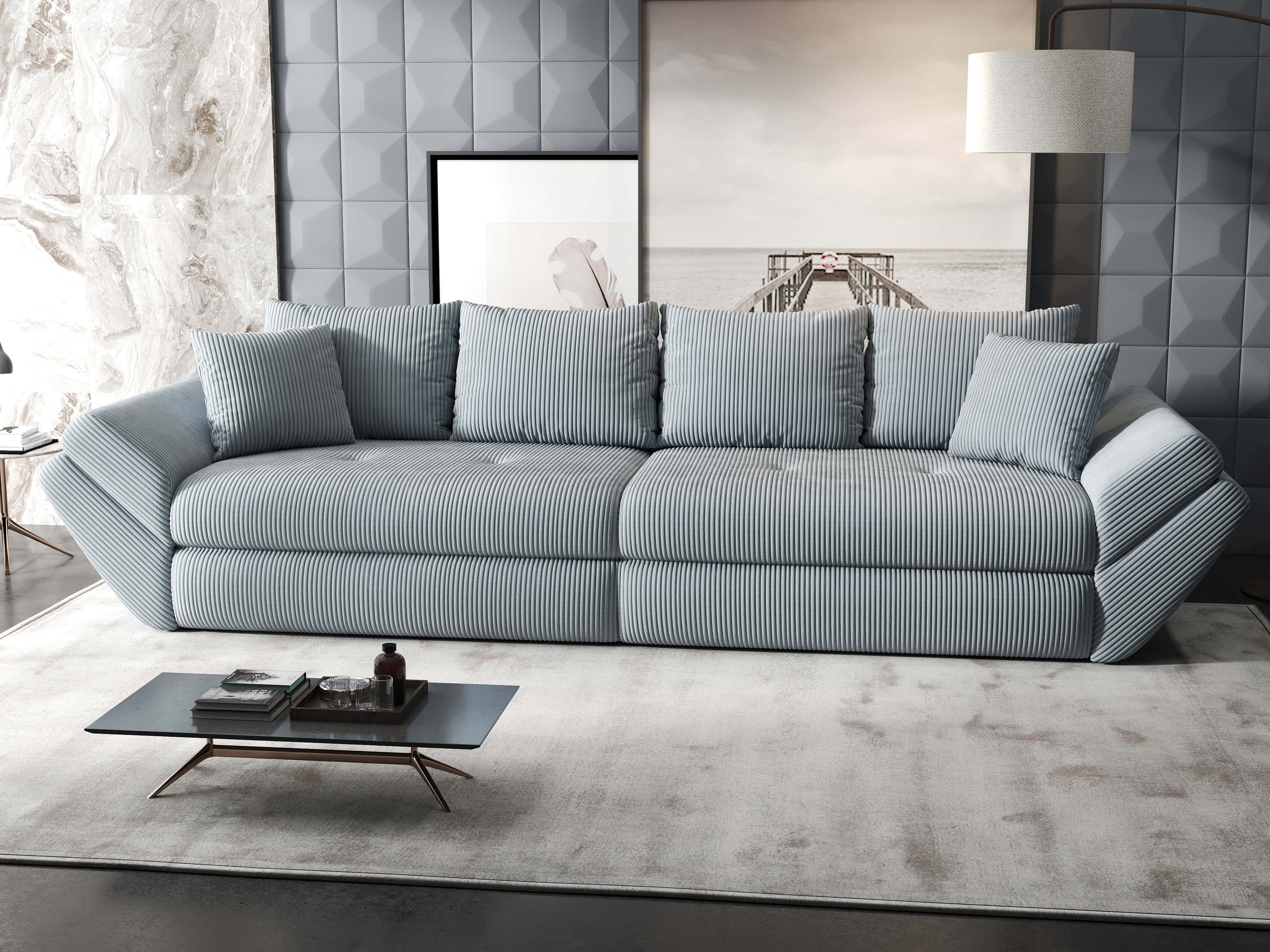 Canapea extensibilă dumonde cu ladă de depozitare si sezut confortabil din spuma high-density, Loana Zoom Gri 300x100 cm
