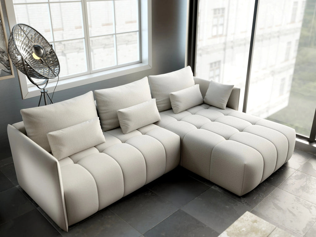 Colțar extensibil dumonde cu ladă de depozitare si sezut confortabil din spuma high-density, Malta Enjoy Beige II 235x185 cm