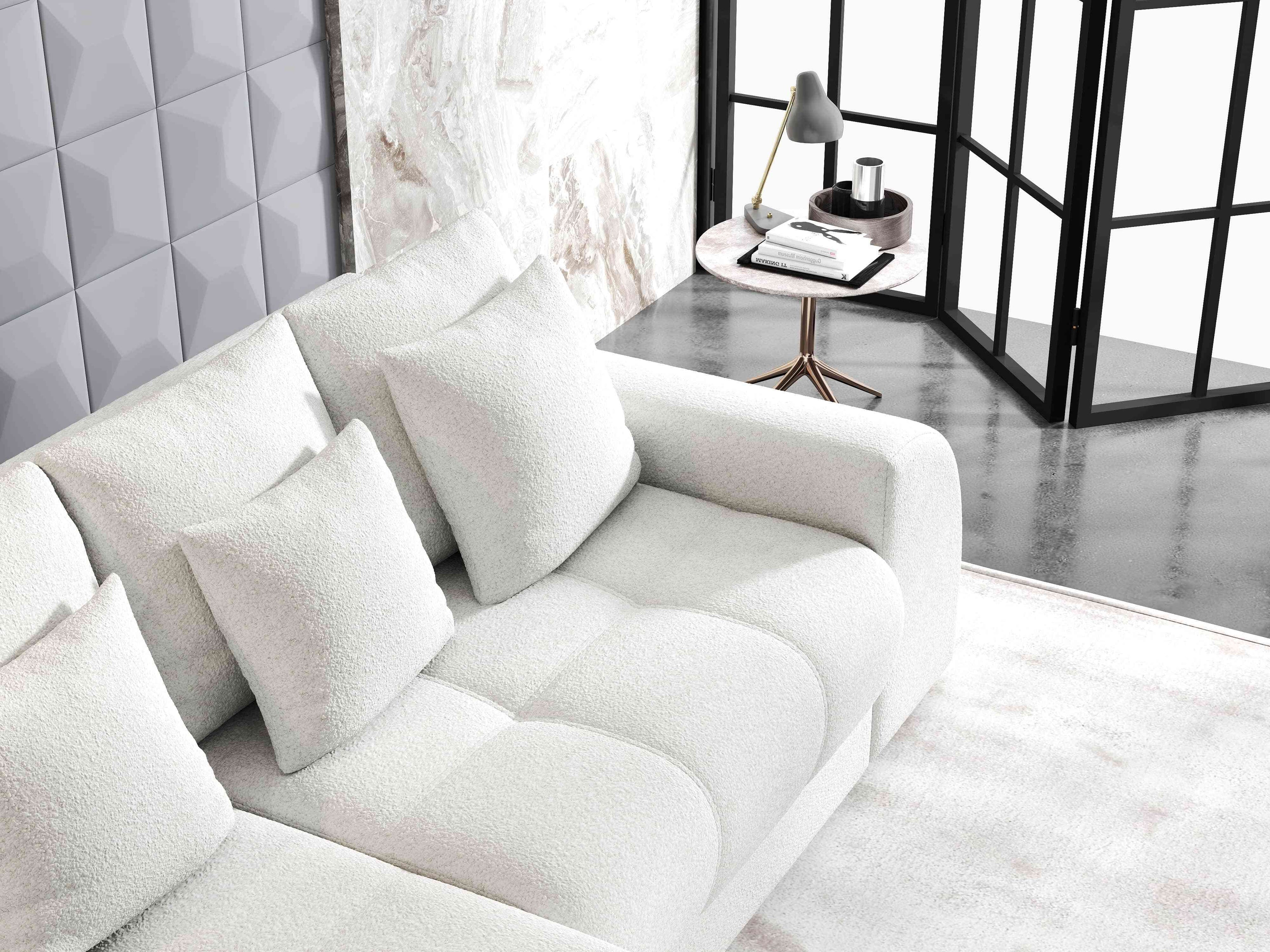 Colțar extensibil dumonde cu ladă de depozitare si sezut confortabil din spuma high-density, Verona Euphoria Ivory 290x185 cm