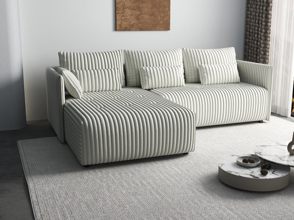 Colțar extensibil dumonde cu ladă de depozitare si sezut confortabil din spuma high-density, Malta Ambience White 235x185 cm