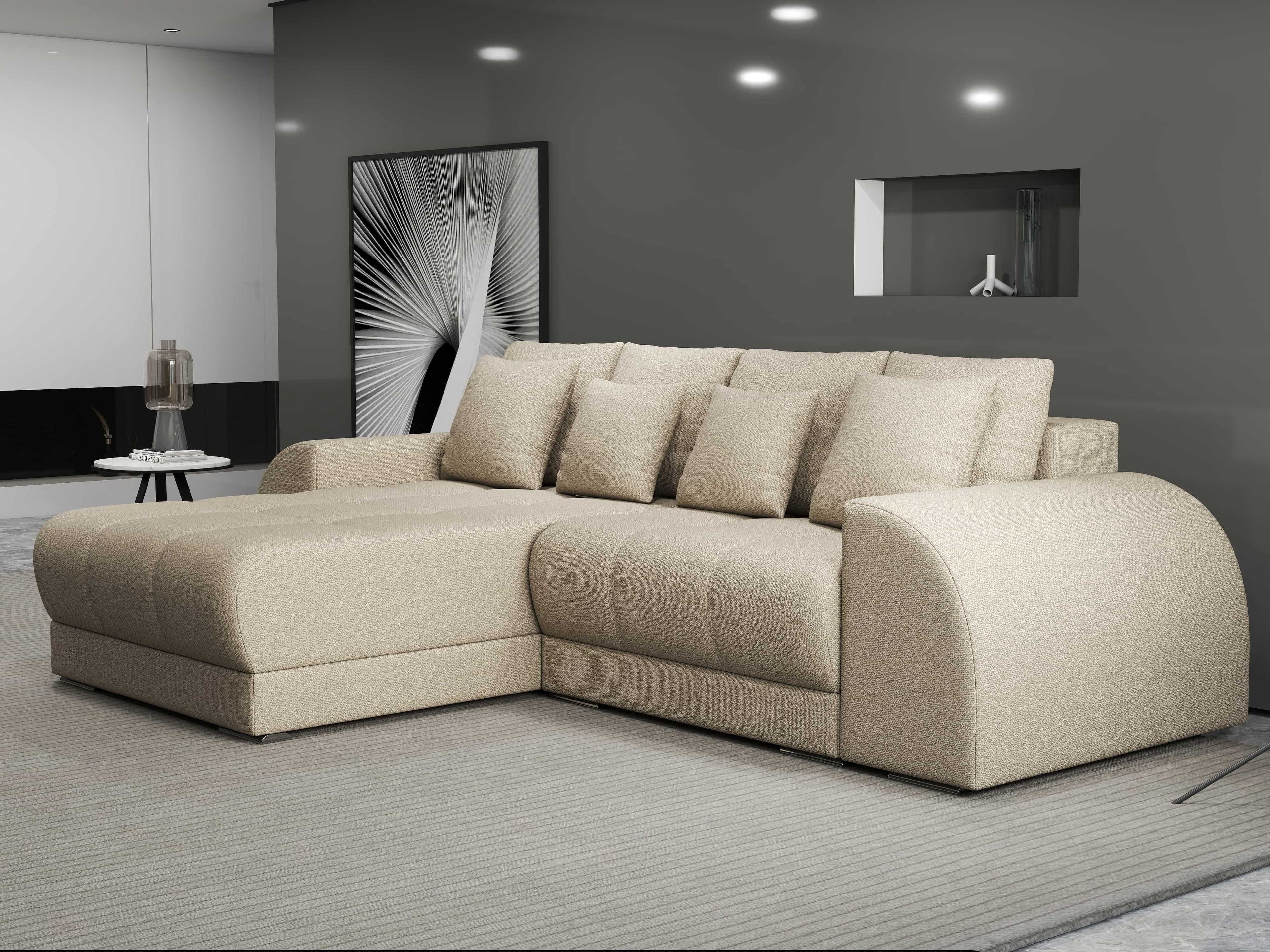 Colțar extensibil dumonde cu ladă de depozitare si sezut confortabil din spuma high-density, Verona Enjoy Camel 290x185 cm