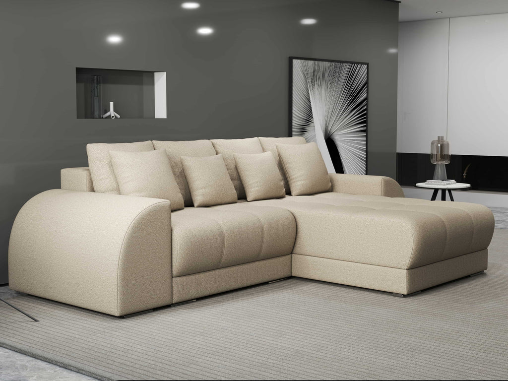 Colțar extensibil dumonde cu ladă de depozitare si sezut confortabil din spuma high-density, Verona Enjoy Camel II 290x185 cm