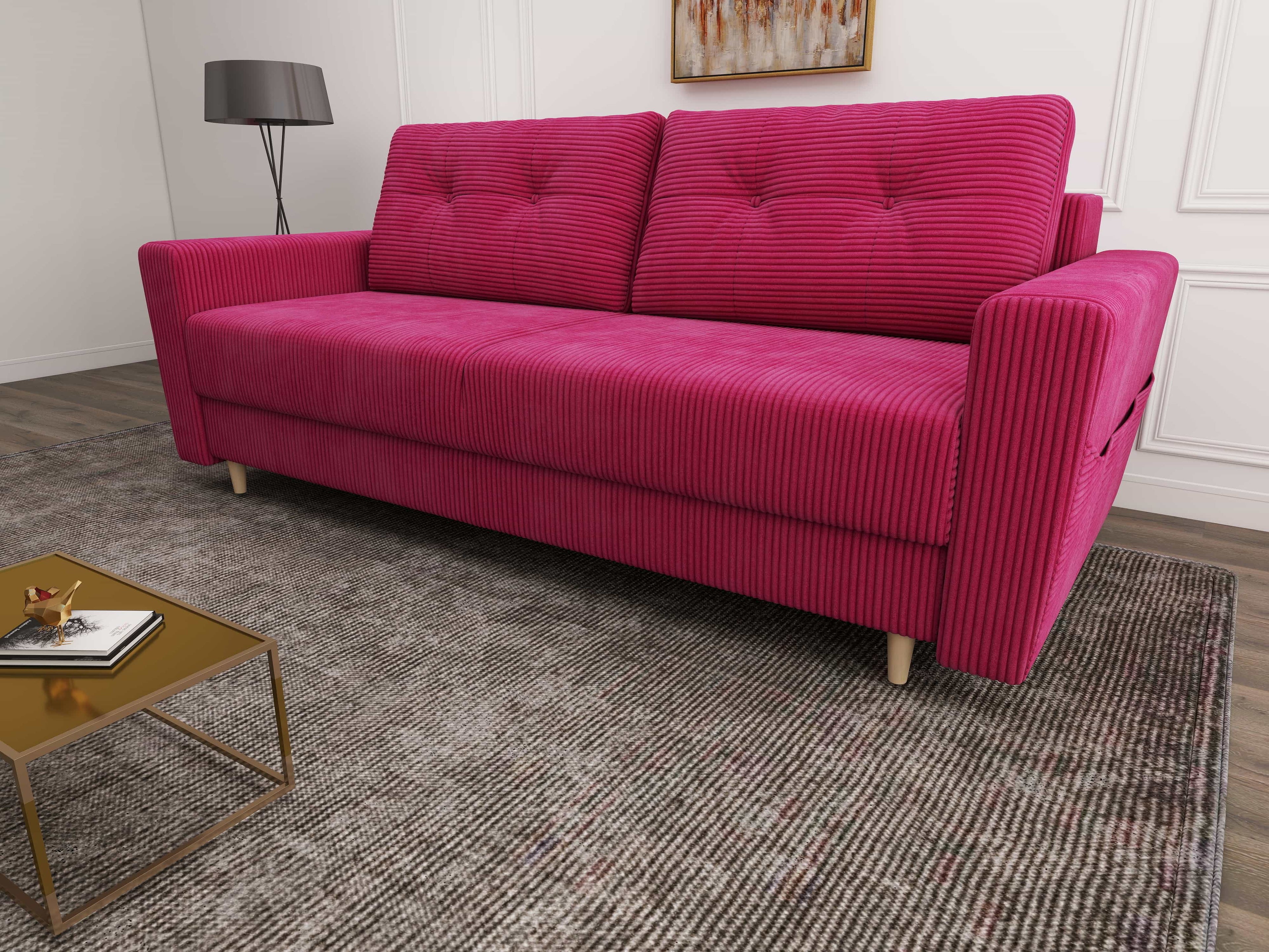 Canapea extensibilă dumonde cu ladă de depozitare si sezut confortabil din spuma high-density, Summer Zoom Rosu 225x100 cm