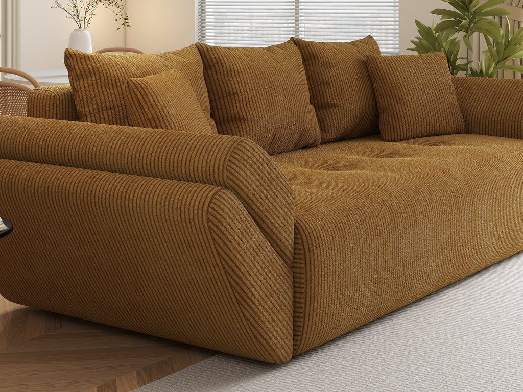 Canapea extensibilă dumonde cu ladă de depozitare si sezut confortabil din spuma high-density, Berlin Zoom Mustar 250x100 cm