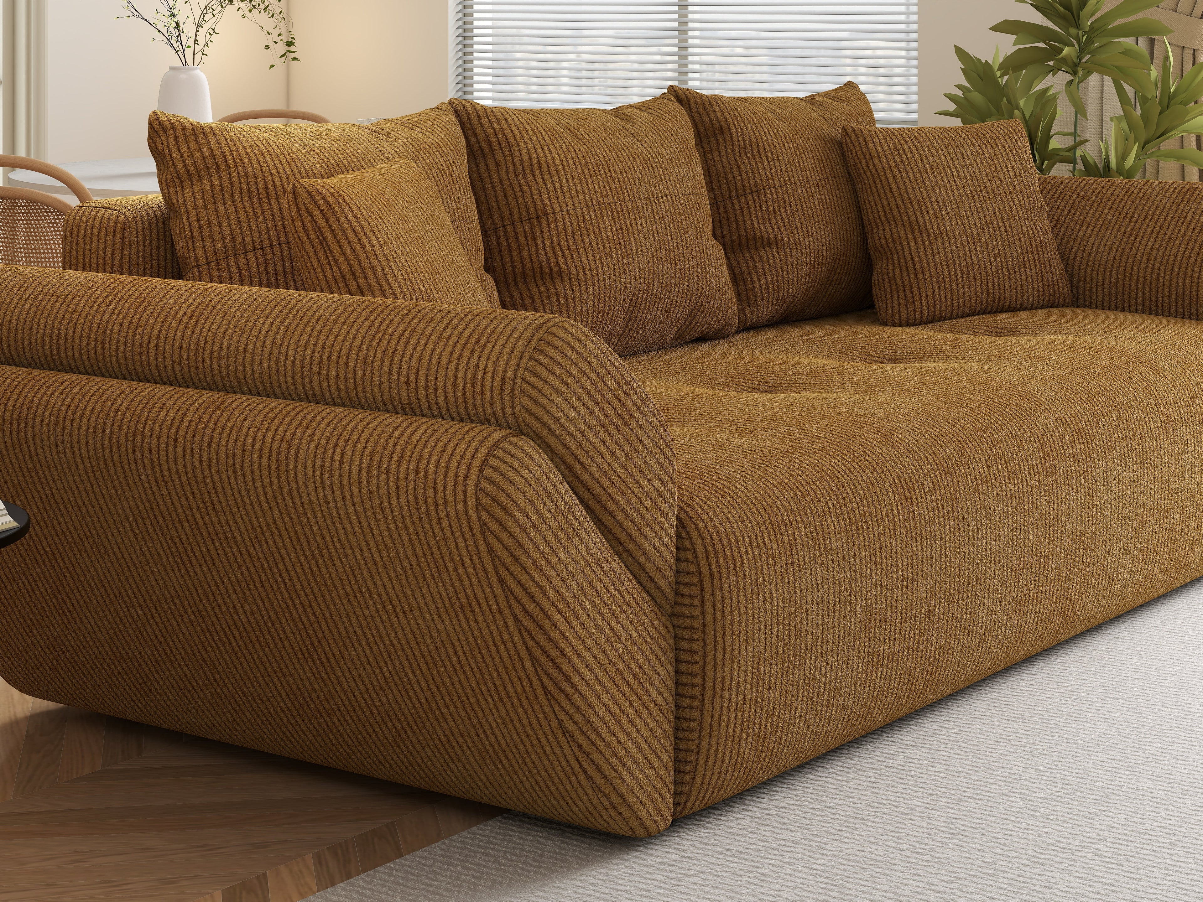 Canapea extensibilă dumonde cu ladă de depozitare si sezut confortabil din spuma high-density, Berlin Zoom Mustar 250x100 cm