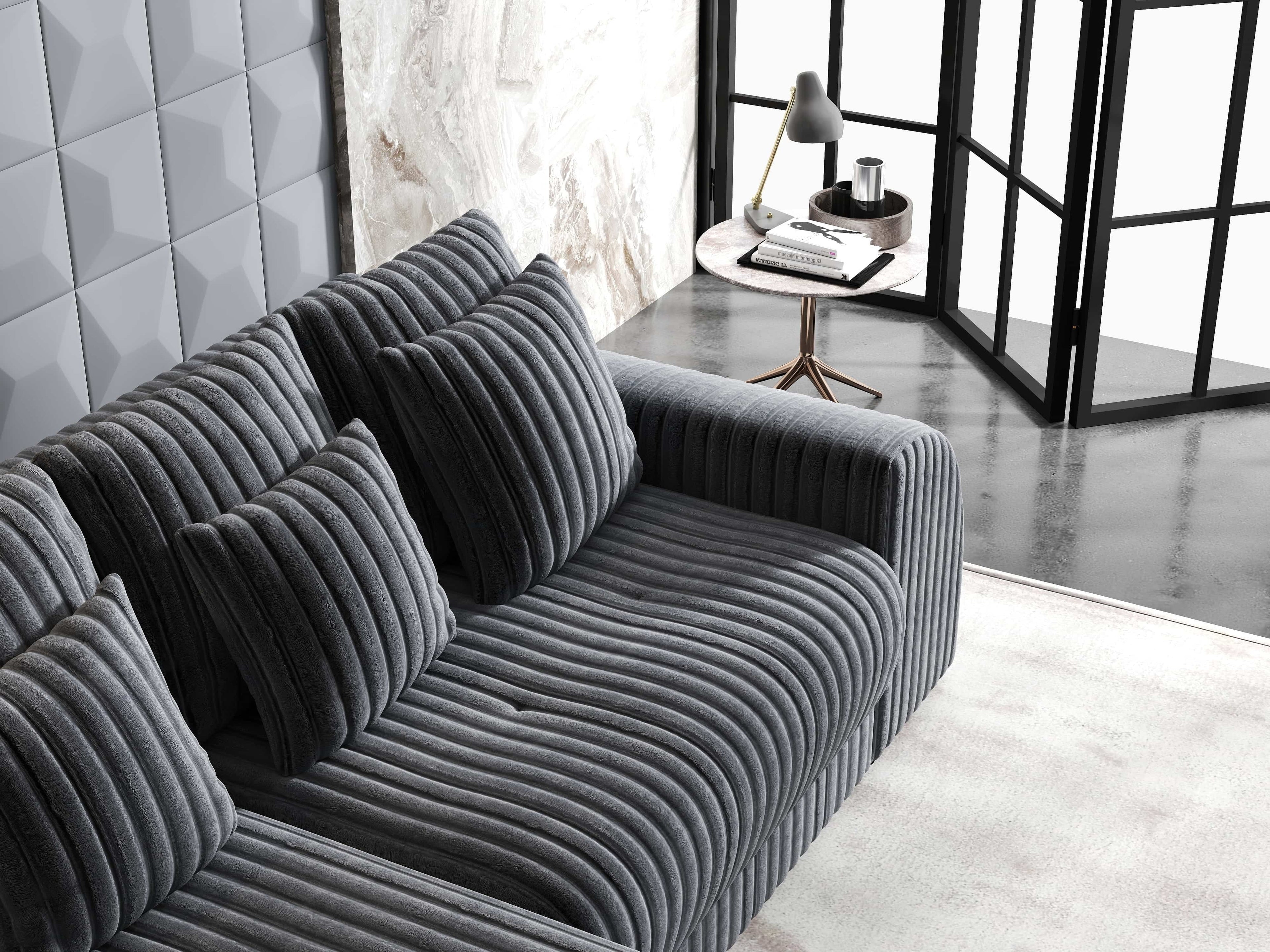 Colțar extensibil dumonde cu ladă de depozitare si sezut confortabil din spuma high-density, Verona Ambience Gri 290x185 cm