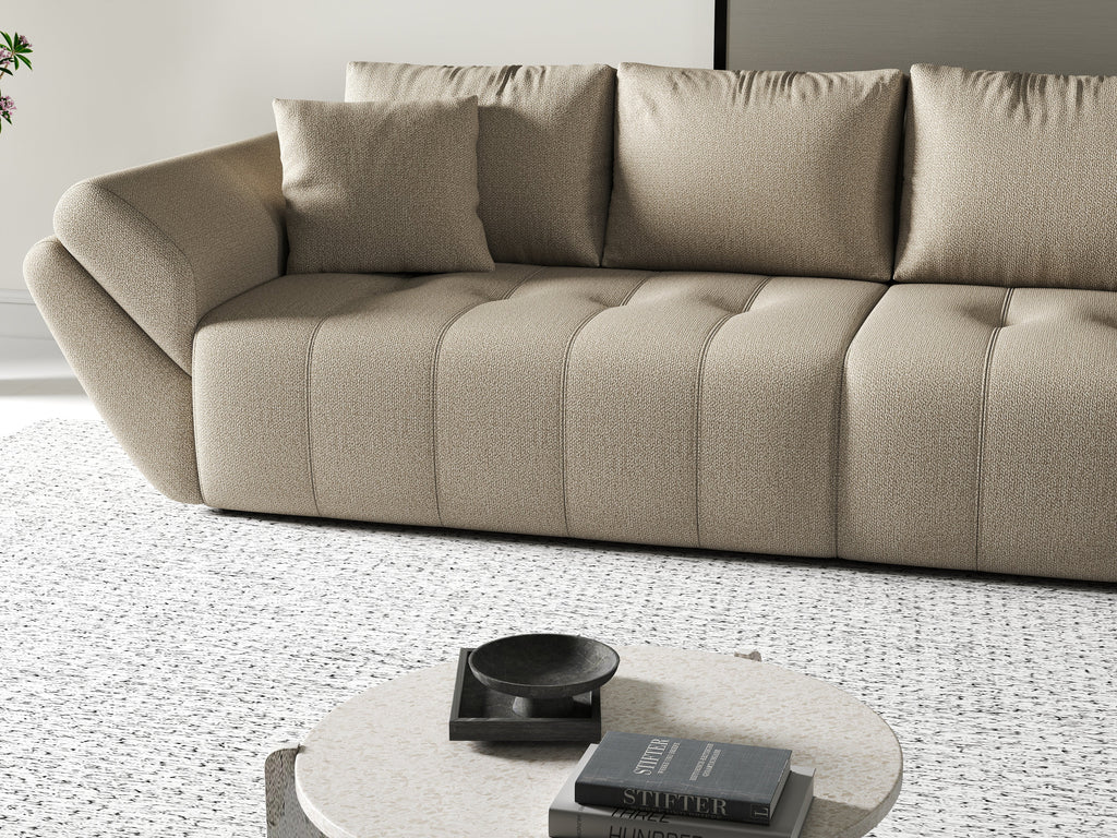 Canapea extensibilă dumonde cu ladă de depozitare si sezut confortabil din spuma high-density, Berlin Enjoy Camel 300x100 cm