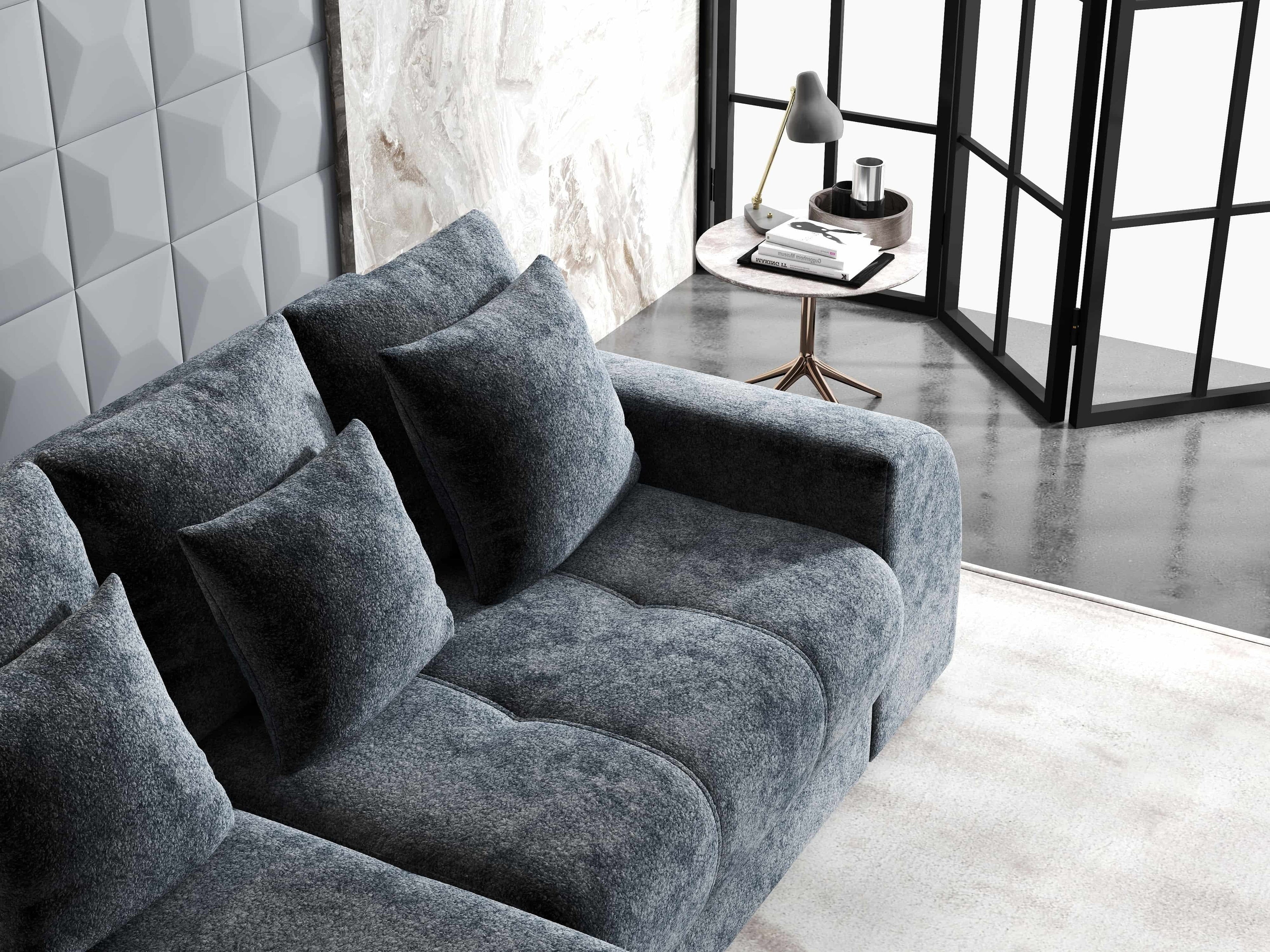 Colțar extensibil dumonde cu ladă de depozitare si sezut confortabil din spuma high-density, Verona Euphoria Grafit 290x185 cm