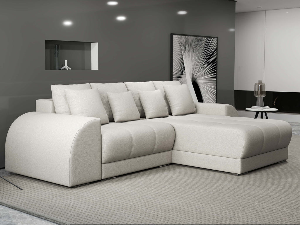 Colțar extensibil dumonde cu ladă de depozitare si sezut confortabil din spuma high-density, Verona Enjoy Bej II 290x185 cm