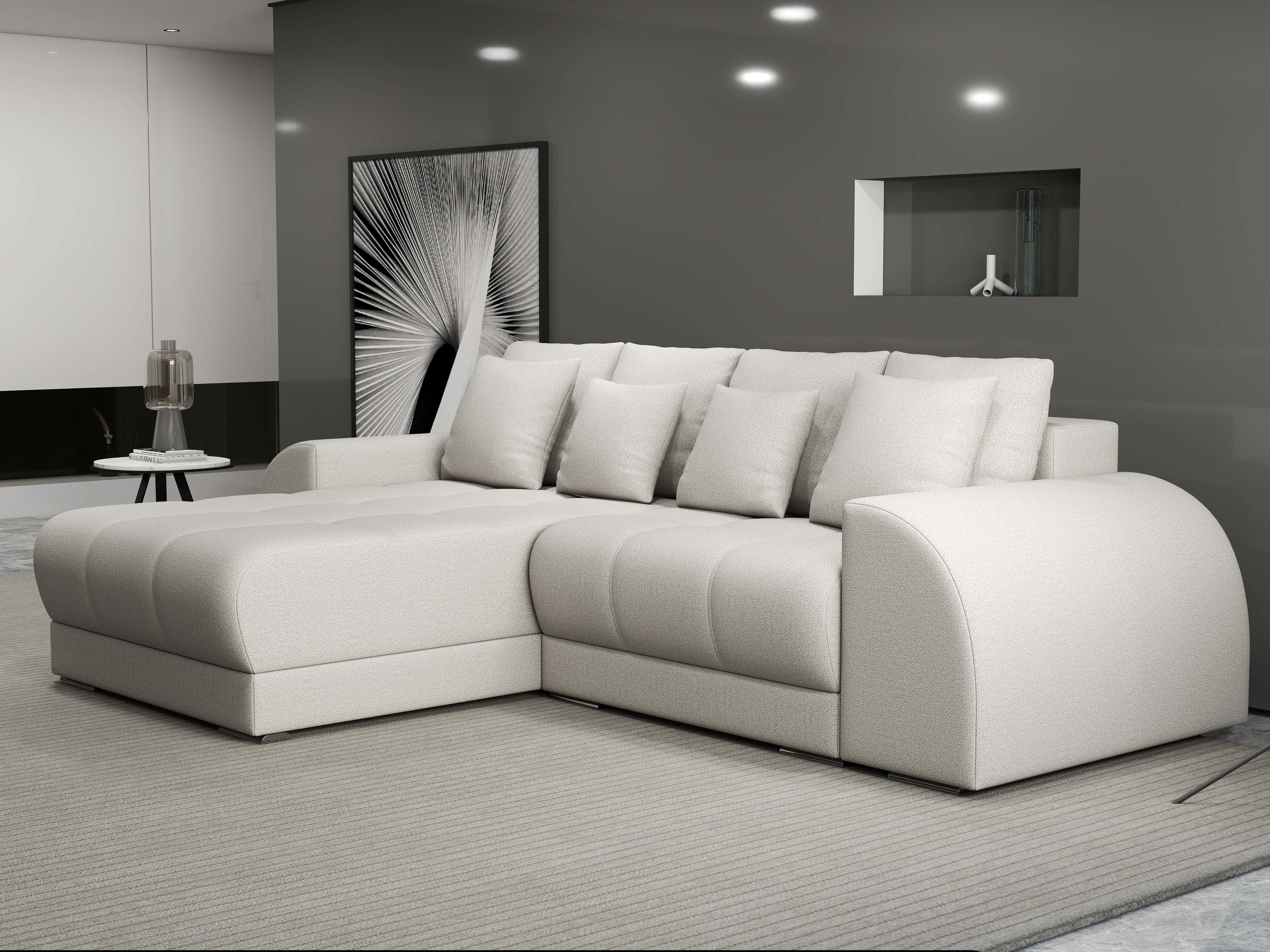 Colțar extensibil dumonde cu ladă de depozitare si sezut confortabil din spuma high-density, Verona Enjoy Bej 290x185 cm