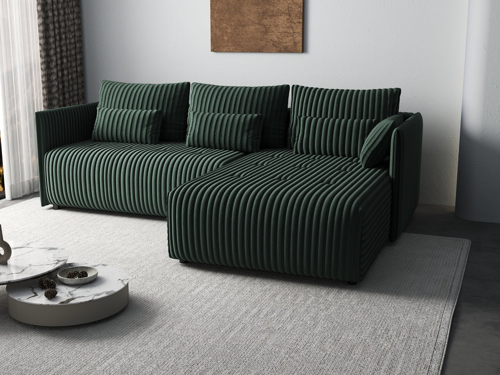 Colțar extensibil dumonde cu ladă de depozitare si sezut confortabil din spuma high-density, Malta Ambience Verde 235x185 cm