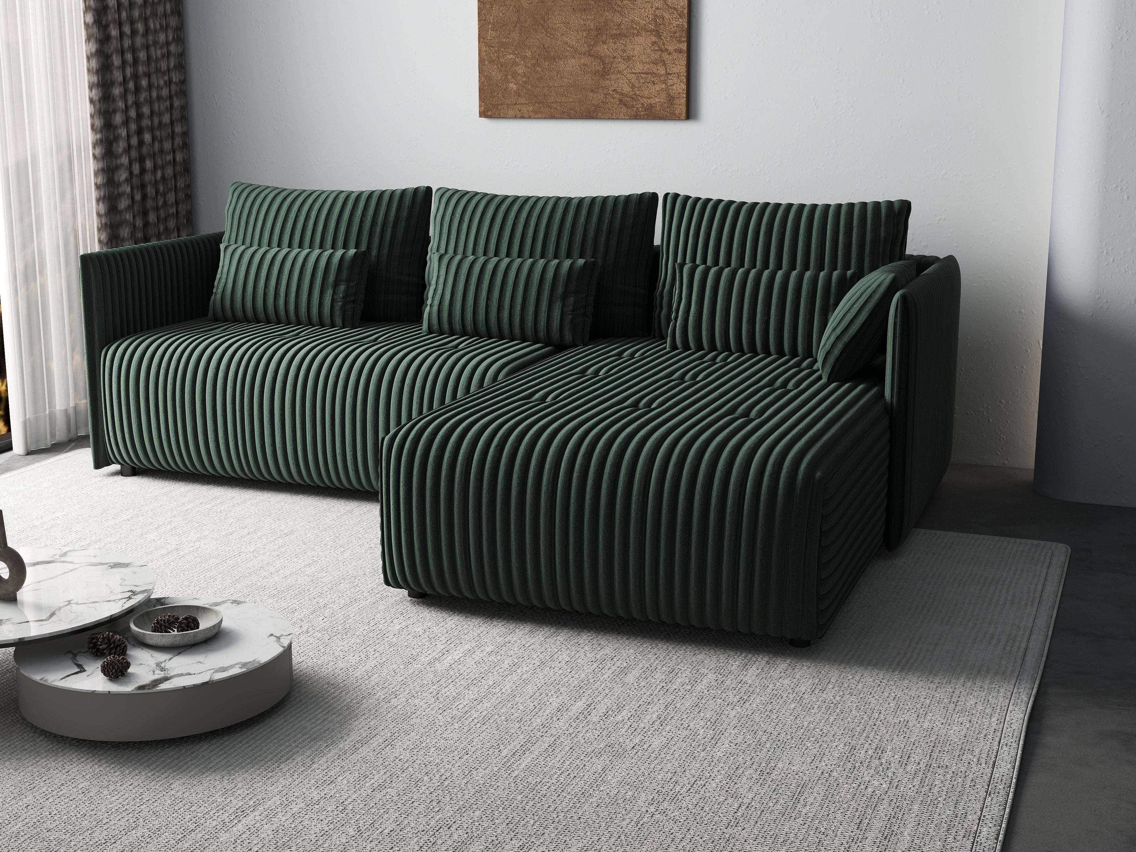 Colțar extensibil dumonde cu ladă de depozitare si sezut confortabil din spuma high-density, Malta Ambience Verde 235x185 cm